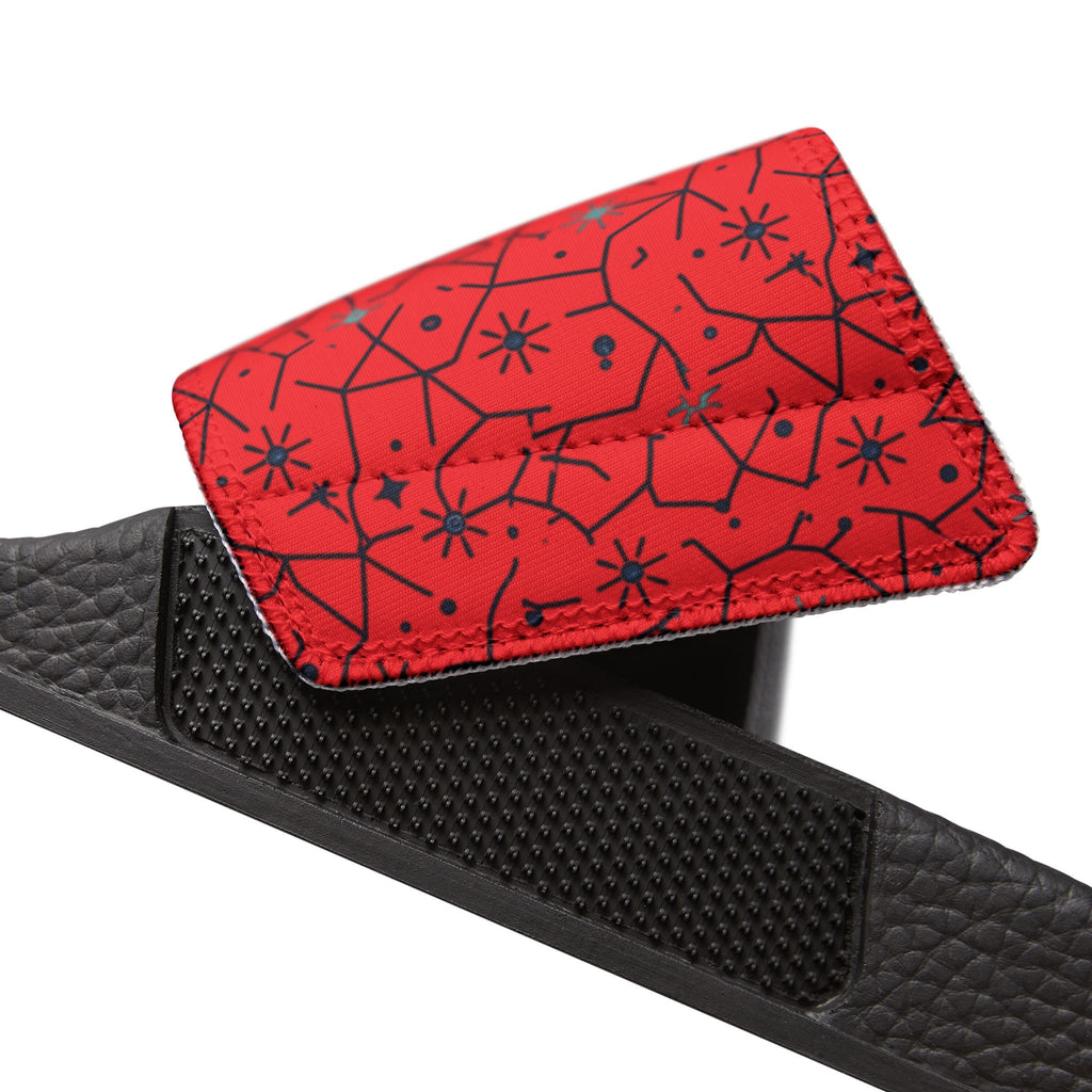 Power Runs Black Removable-Strap Sandals - Red Floral Pattern Slide Sandals for Women by Power Runs Black