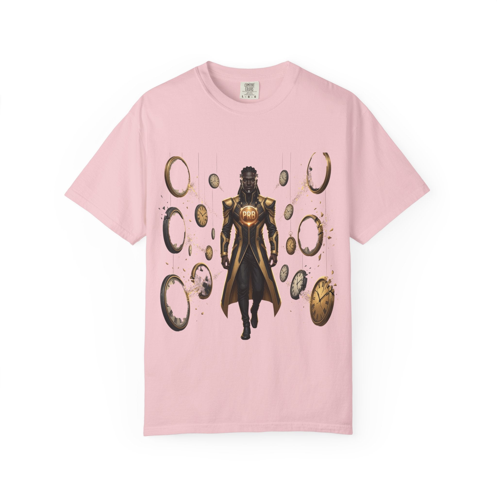 Printify PRB Time Mage Character Art T-Shirt | Floating Clocks, Fantasy Magic - T-Shirt