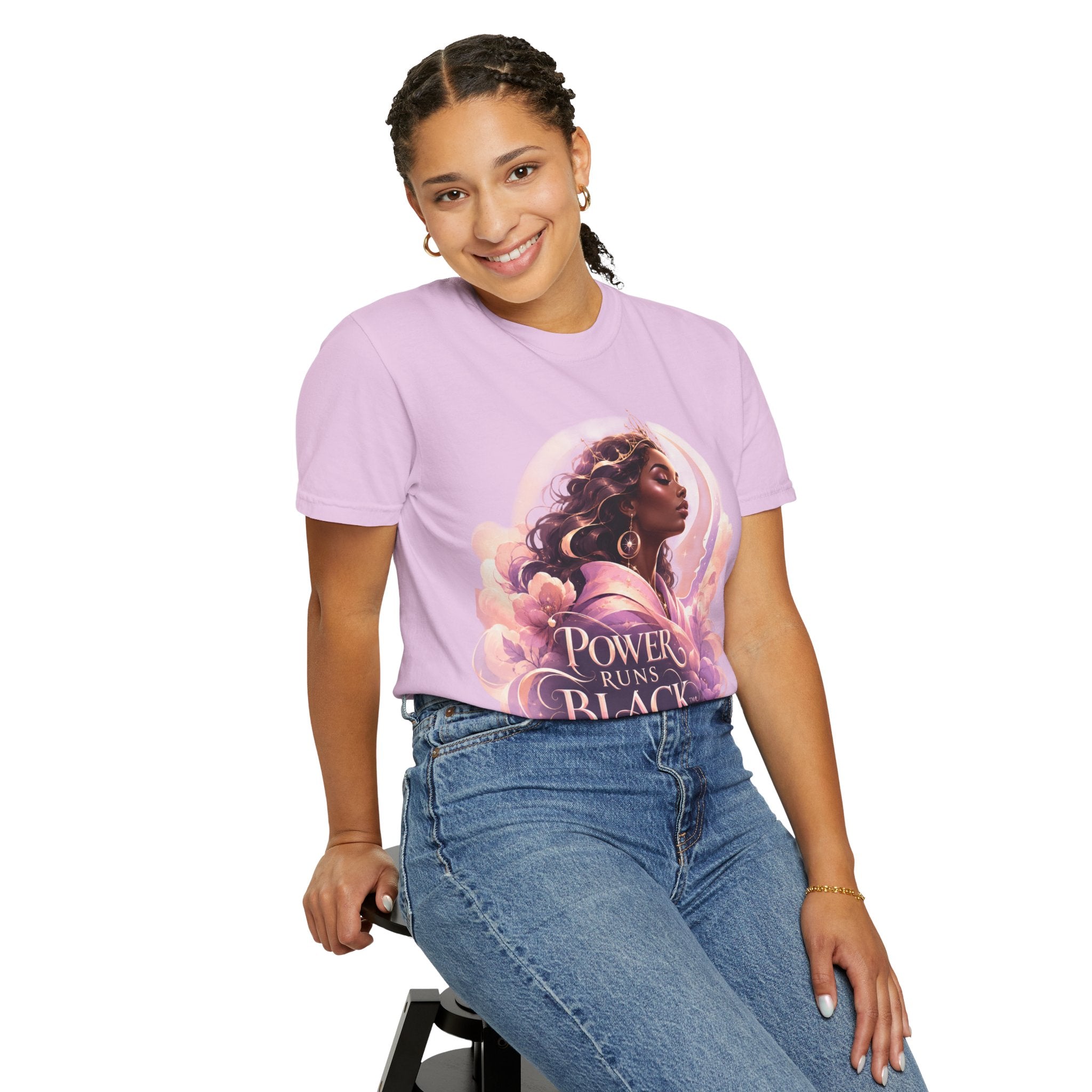 Power Runs Black graphic tee | Black woman portrait, Afro empowerment shirt by Power Runs Black