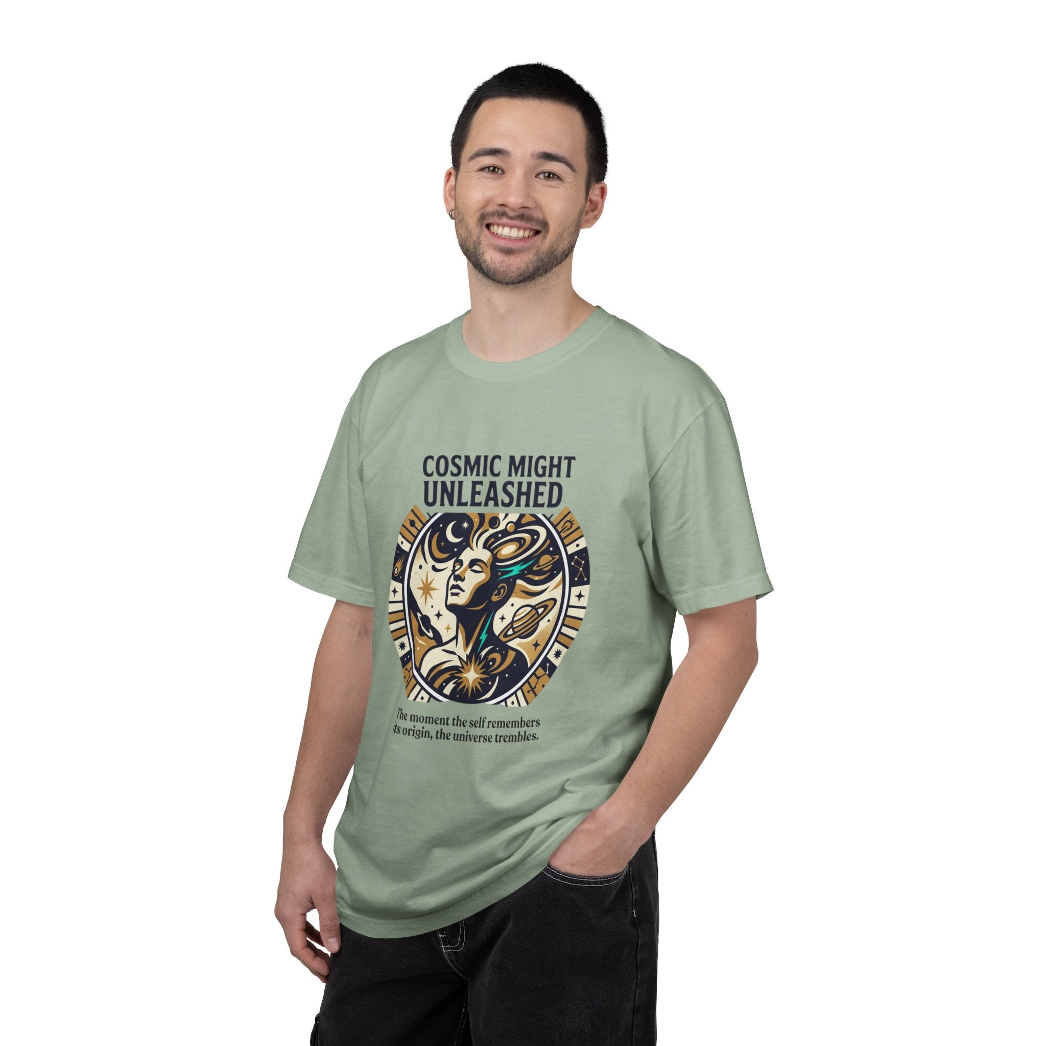 PRB Starforged Flex Cosmic Might Unleashed Graphic T-Shirt — Celestial Stag Astrology Tee by Power Runs Black