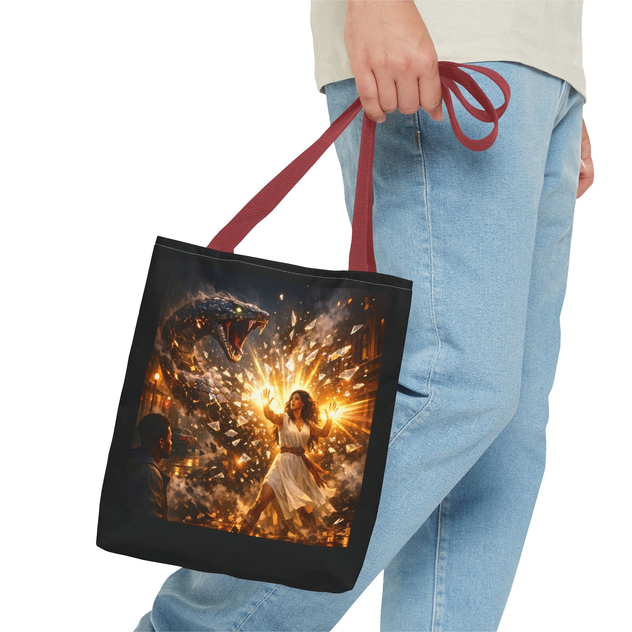 PRB Raging Serpent Burst tote bag | Fantasy serpent explosion art by Printify
