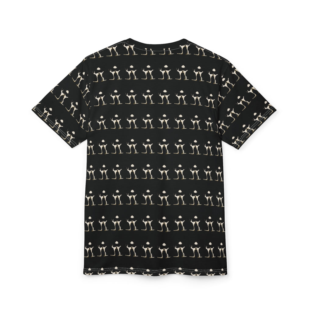 PRB Allover Black Skeleton Pattern Tee — Goth Halloween Cut & Sew Shirt by Power Runs Black