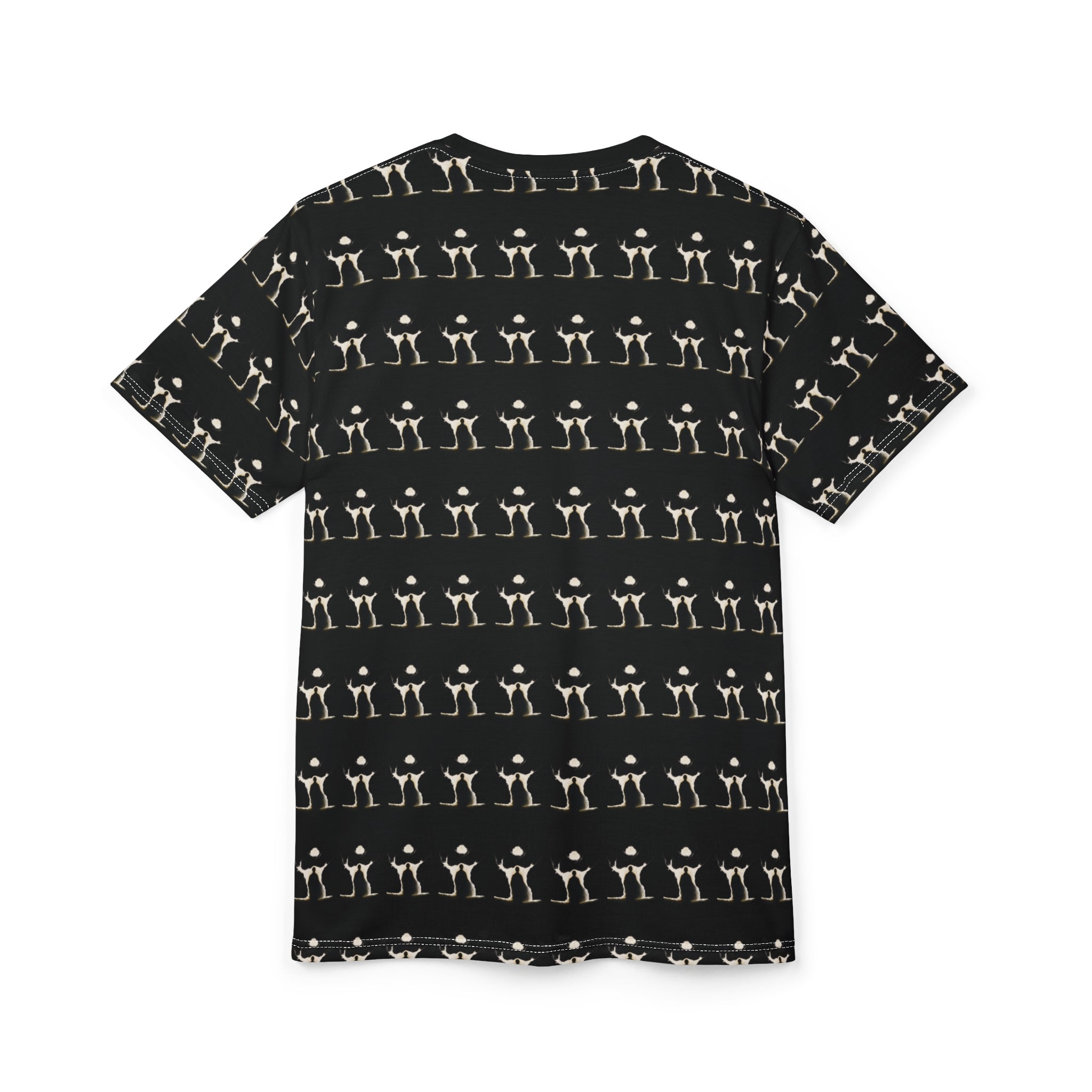 PRB Allover Black Skeleton Pattern Tee — Goth Halloween Cut & Sew Shirt by Power Runs Black