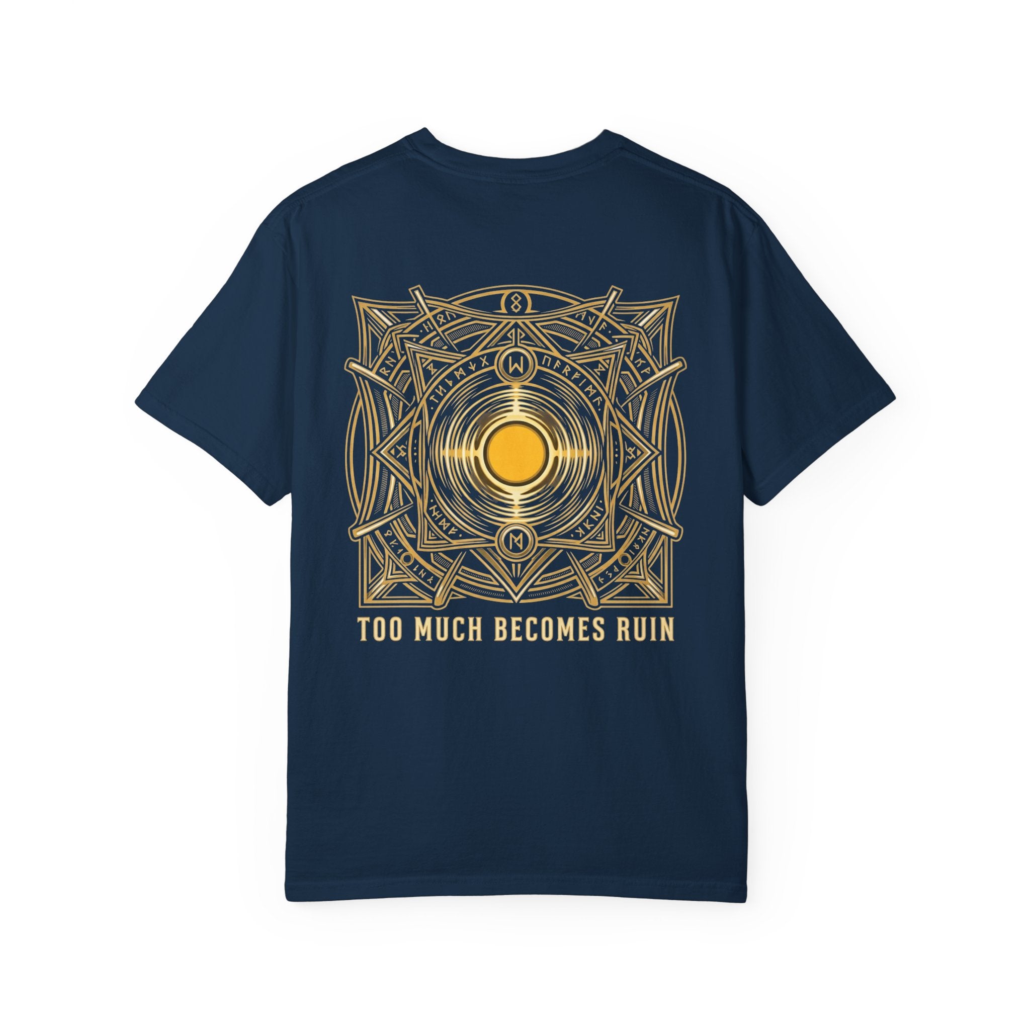 Power Runs Black PRB — Veyra Kain Geometric Sigil Tee with “Too Much Becomes Ruin” Graphic T-Shirt by Power Runs Black