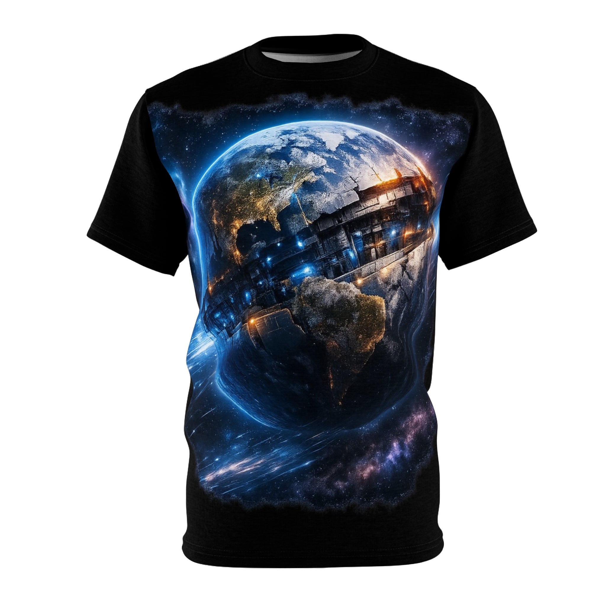 PRB Galaxy Earthscape Tee — Sci‑Fi Space Planet All‑Over Print by Power Runs Black