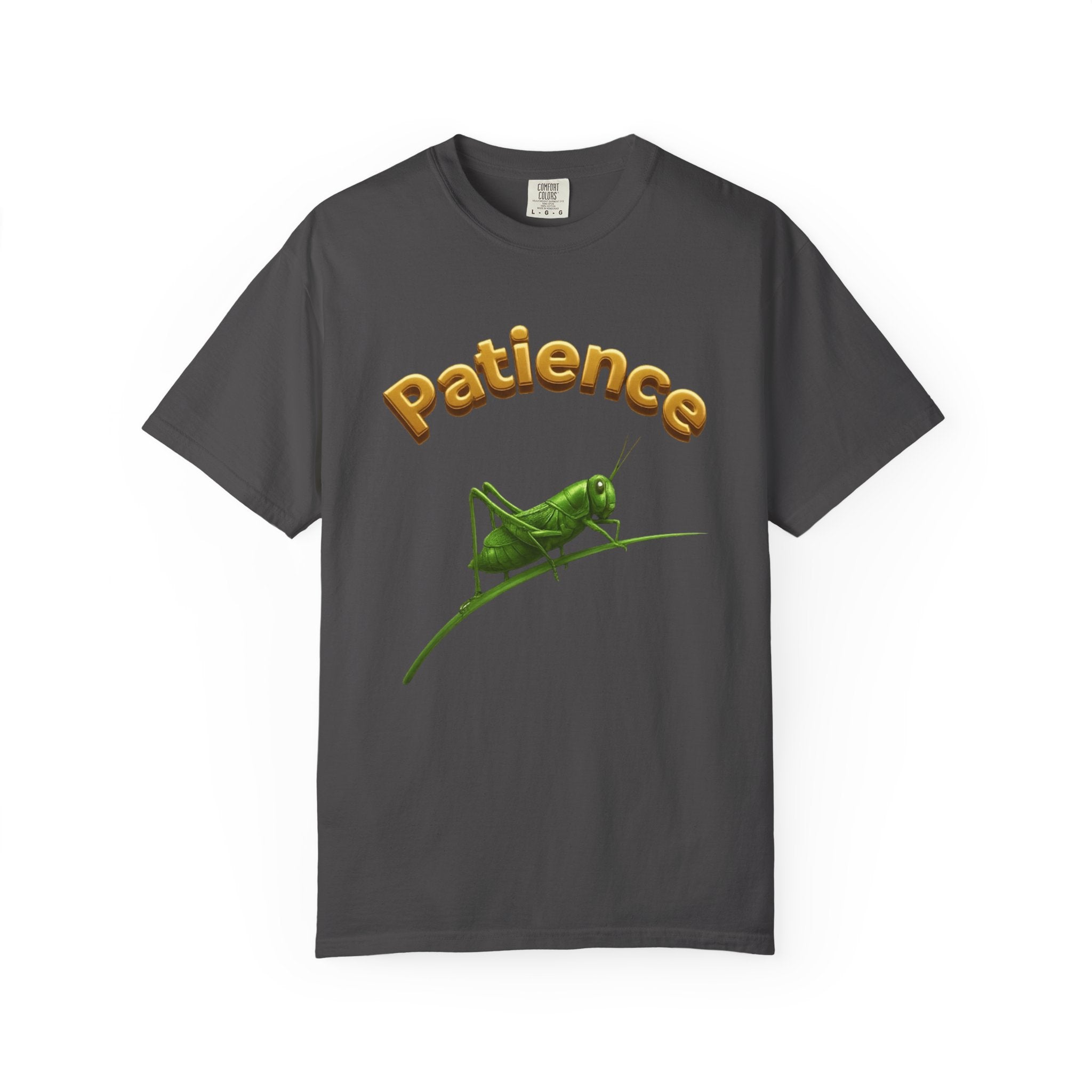 PRB Patience Grasshopper T-shirt | Green Grasshopper Illustration, Positive Quote by Printify