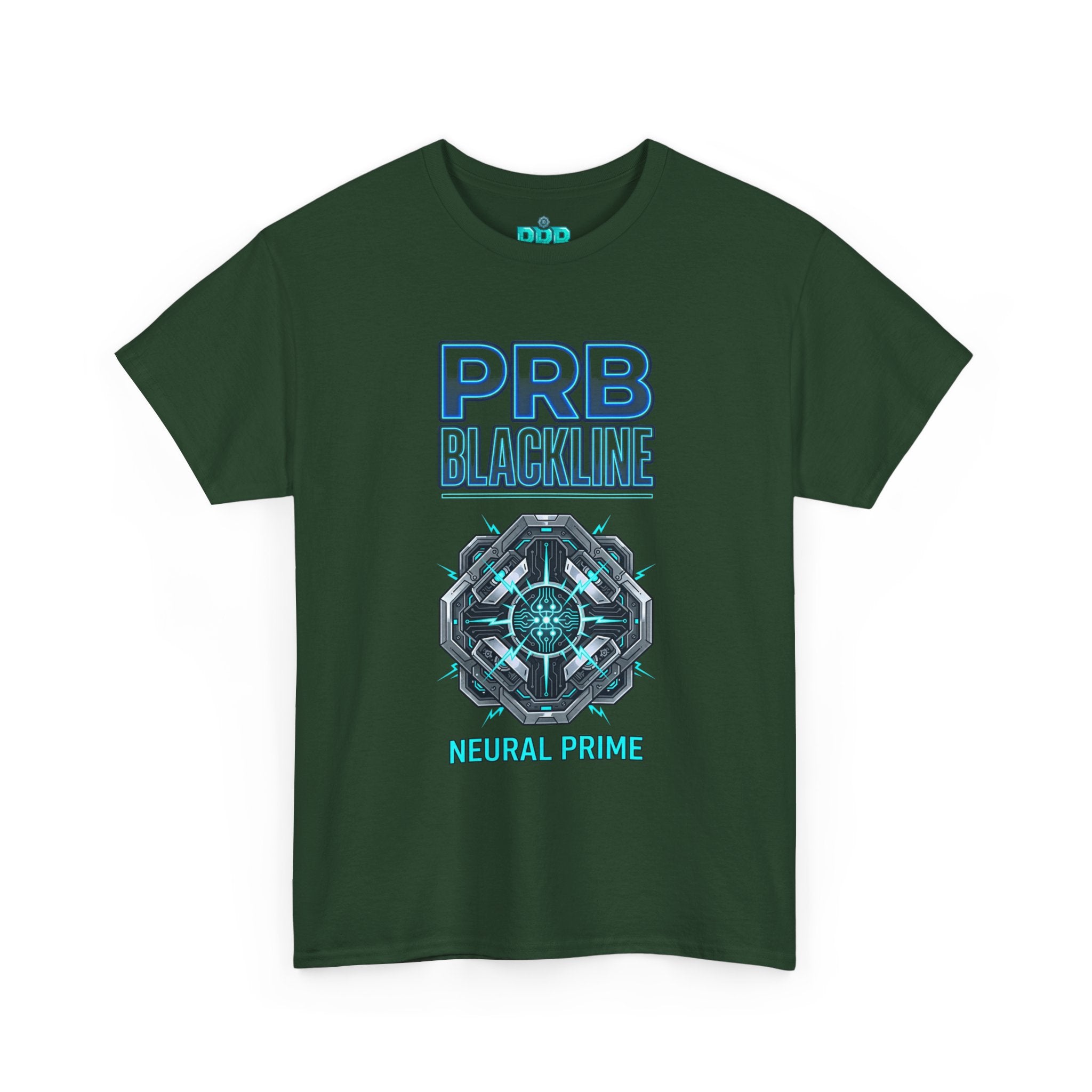 PRB Blackline Neural Prime Tech Tee — Futuristic Sci‑Fi Circuit Graphic T-Shirt by Power Runs Black