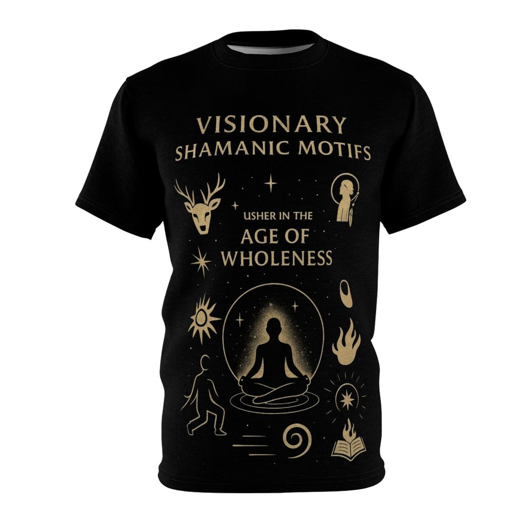 PRB Age of Wholeness meditation symbols Tee | shamanic motifs, celestial design by Power Runs Black