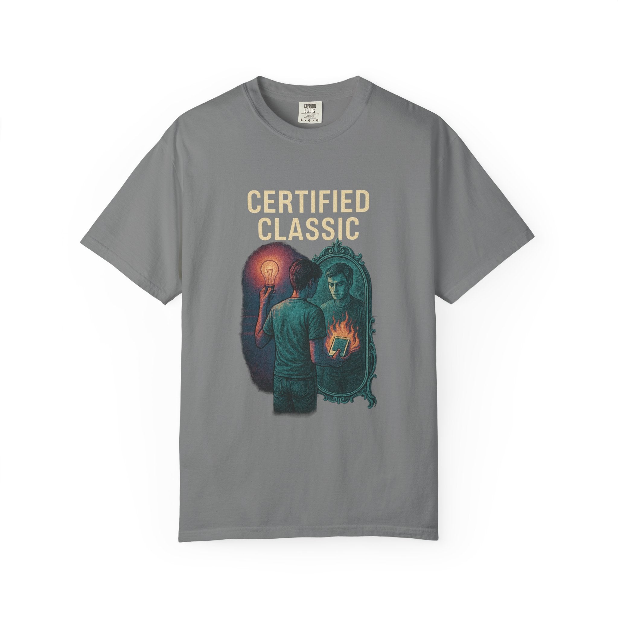 PRB Certified Classic Mirror Illustration T-shirt | Retro Mystic Artwork by Power Runs Black