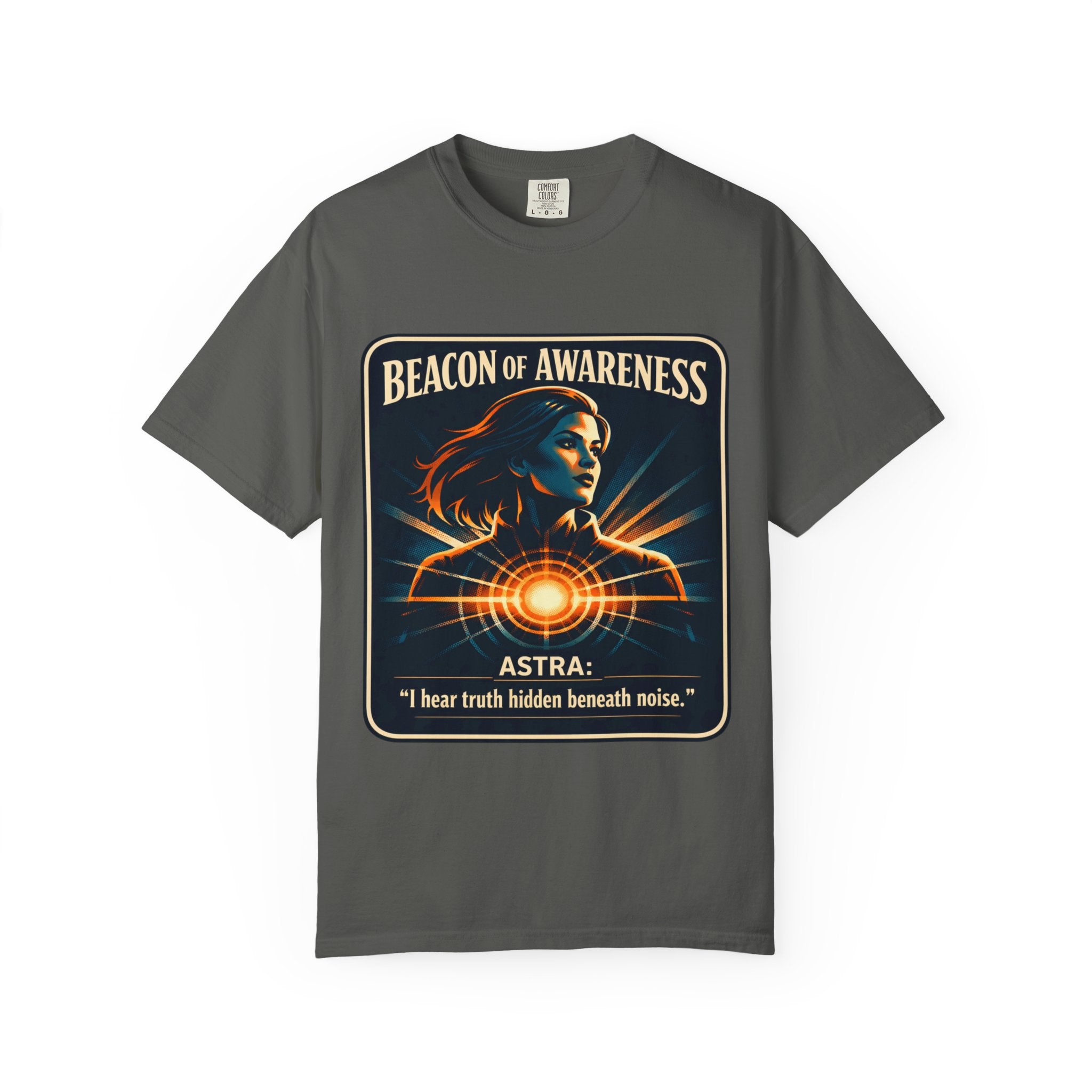 Power Runs Black Beacon of Awareness T-Shirt — “Astra: I hear truth hidden beneath noise” Cosmic Graphic Tee by Power Runs Black