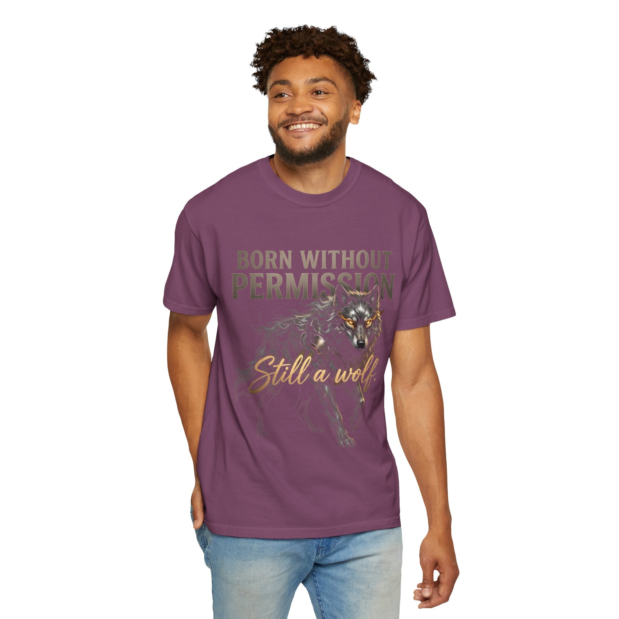 PRB Born Without Permission Wolf T-Shirt — Bold Wolf Graphic Tee by Printify