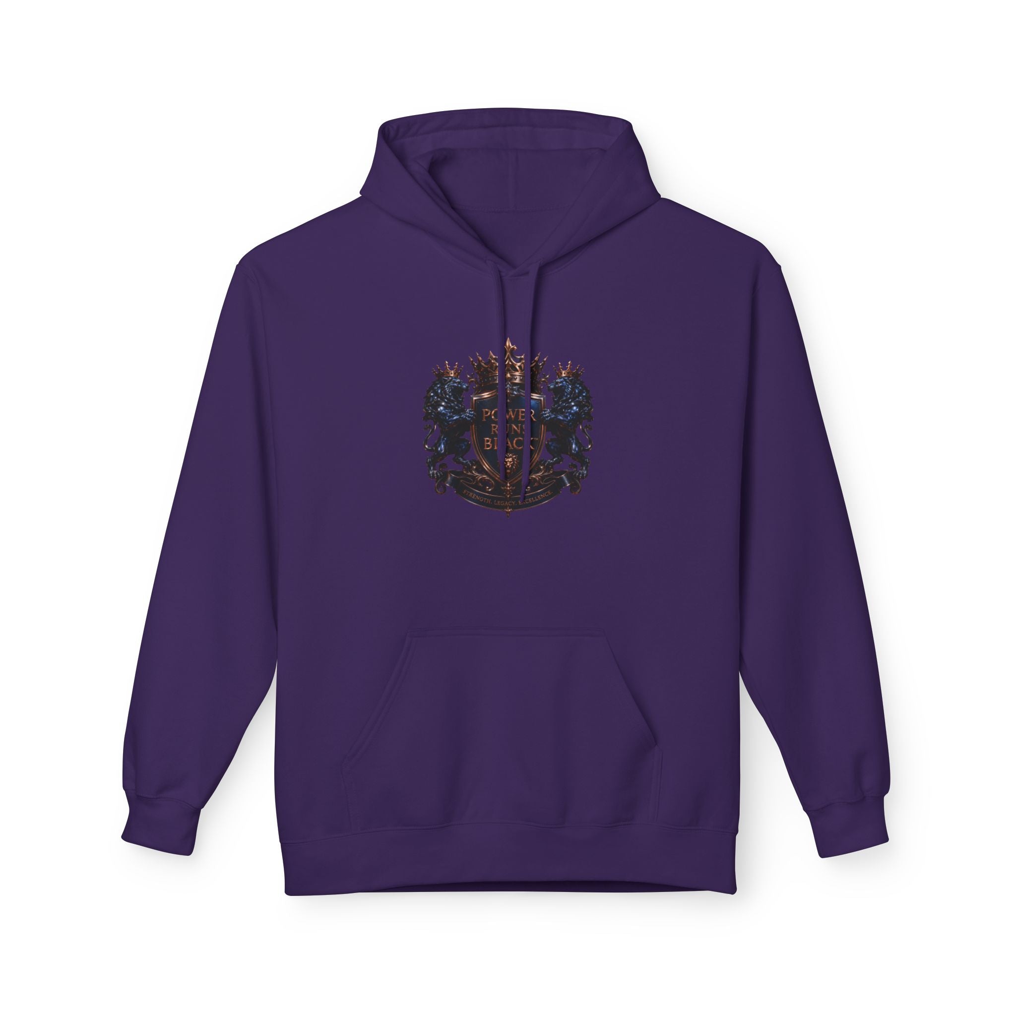 Power Runs Black crest hoodie | medieval shield with lions and wings by Power Runs Black