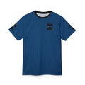 Blue Geometric Knit Pattern Tee | All-Over Print Shirt by Power Runs Black