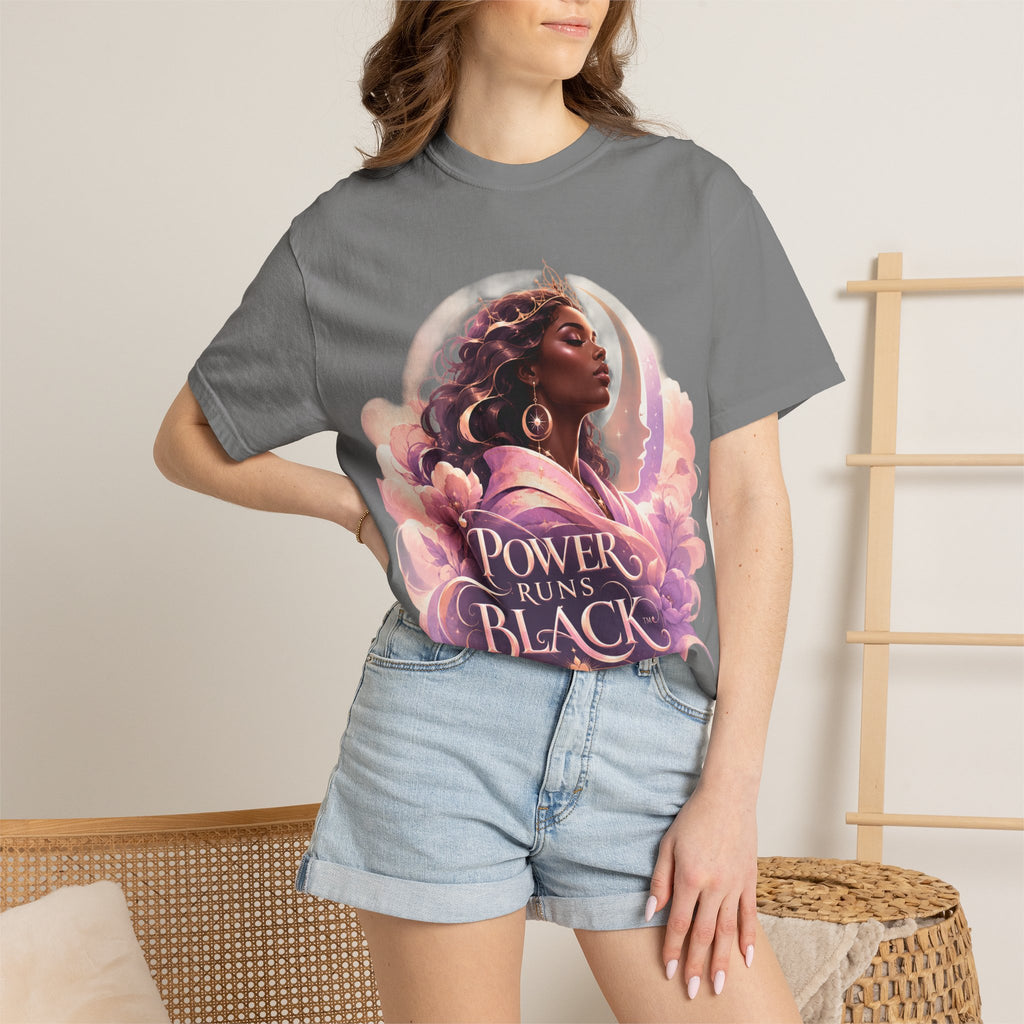 Power Runs Black graphic tee | Black woman portrait, Afro empowerment shirt by Power Runs Black