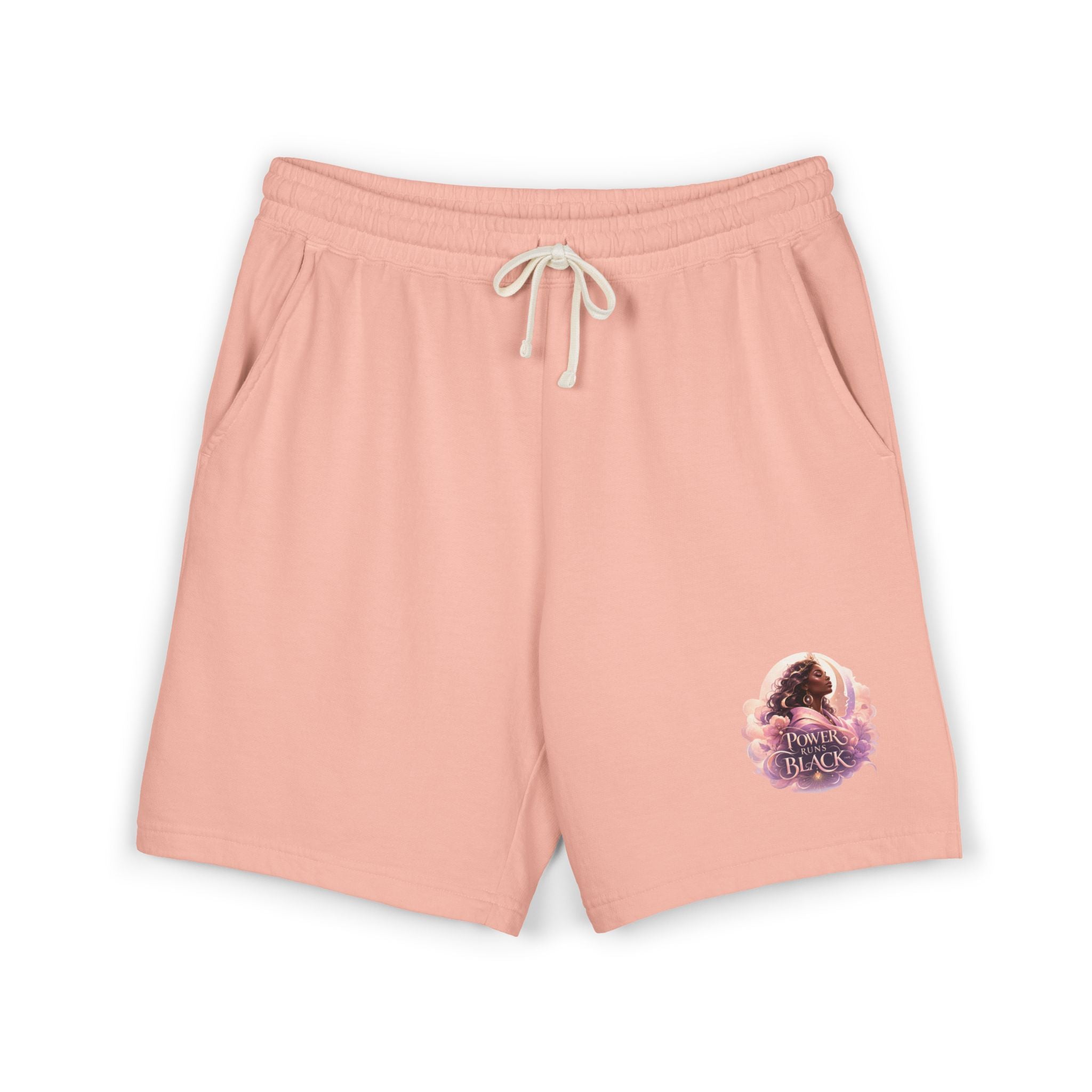 Power Runs Black Spirit Graphic Sweat Shorts — Cozy Lightweight Fleece Lounge Shorts by Printify