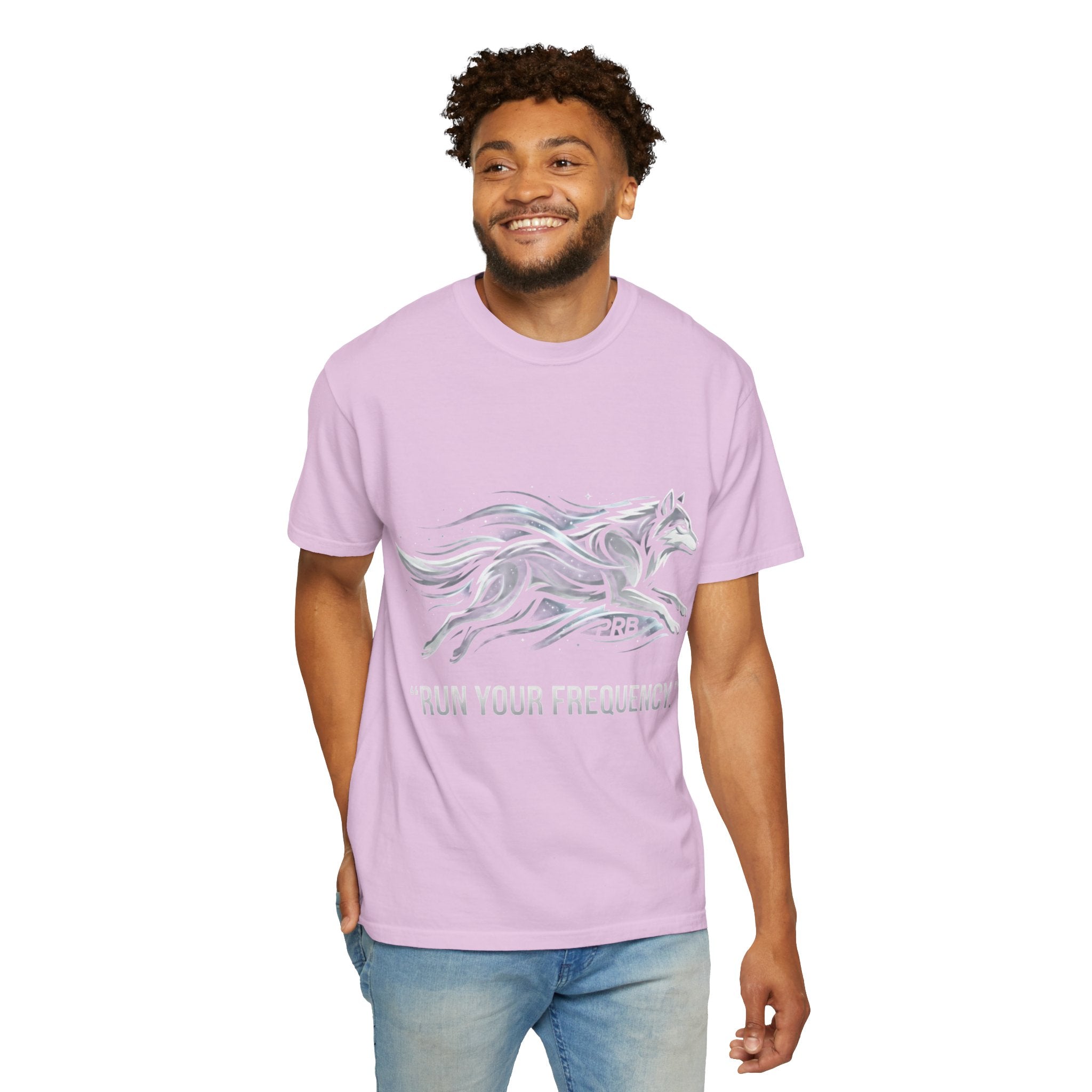 Wolf Graphic T-Shirt — 'Run Your Frequency' Motivational Tee by Printify
