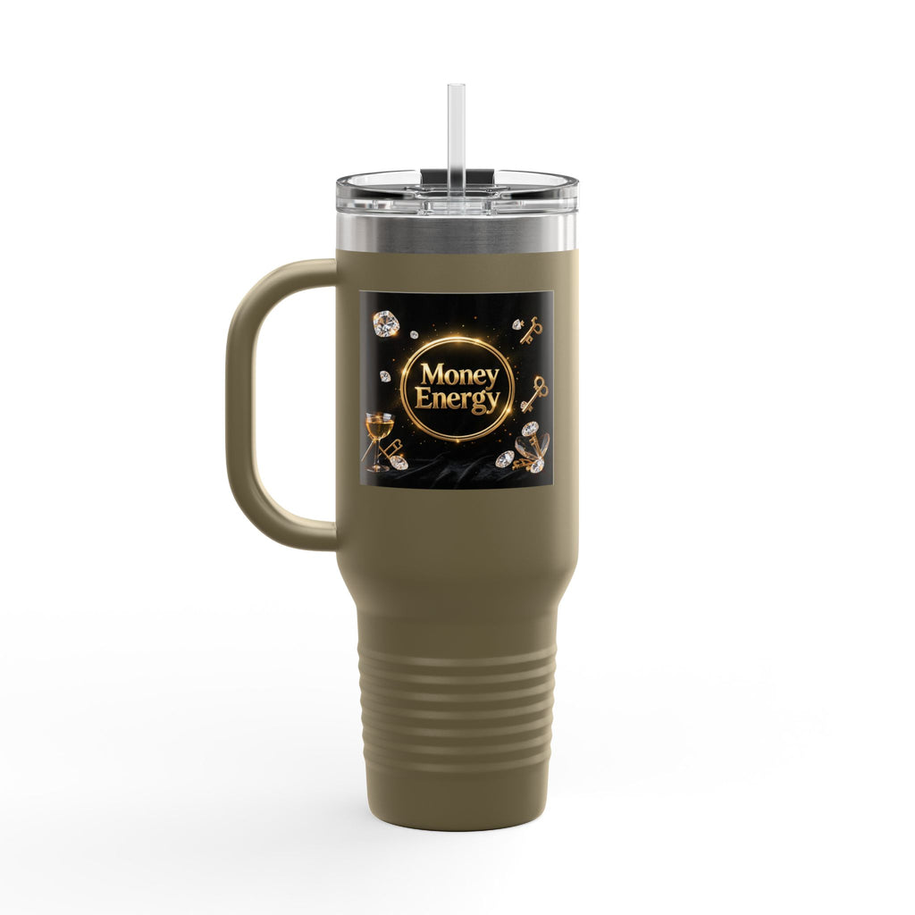 PRB 40oz Insulated Travel Mug — "Money Energy" Motivational Design by Printify