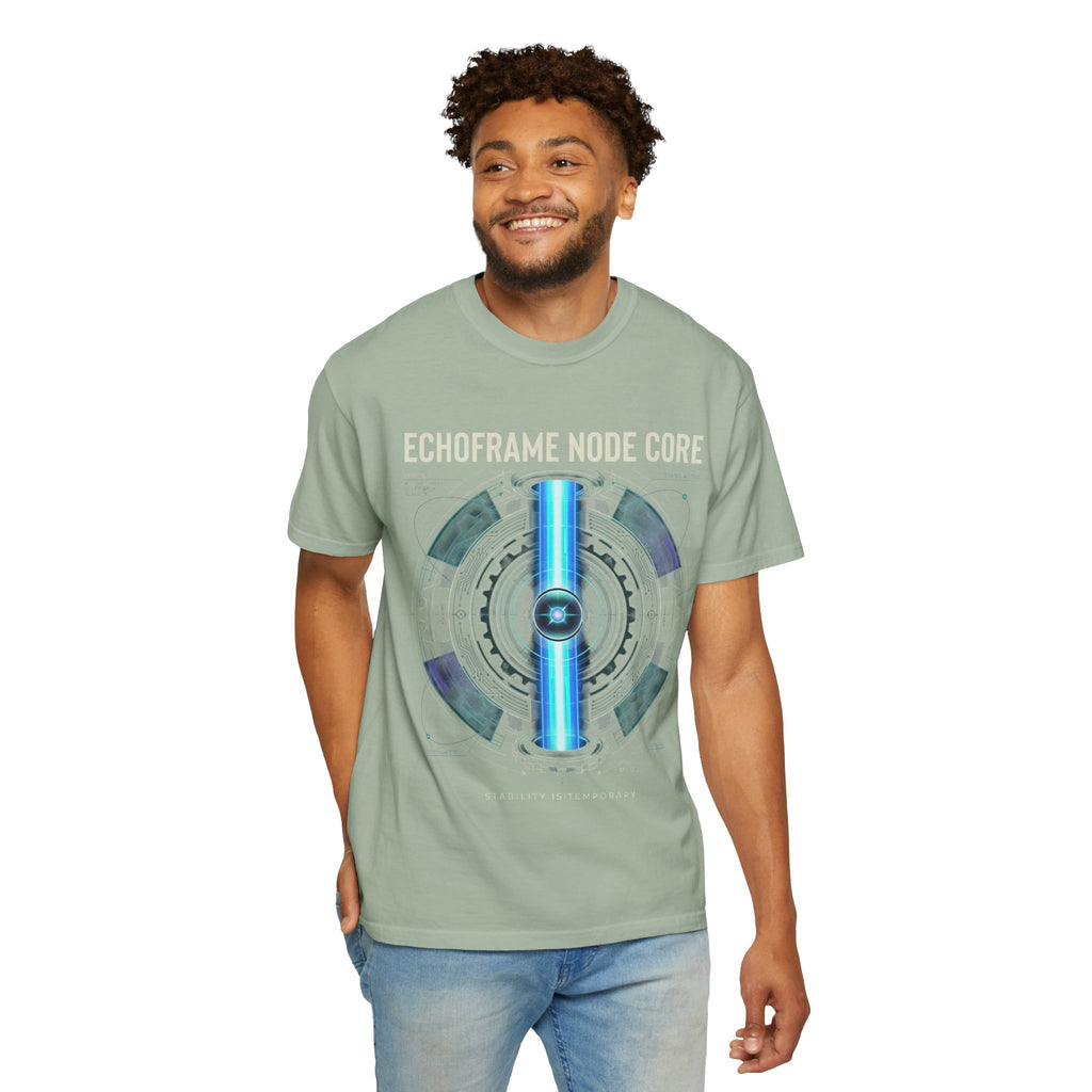 Power Runs Black PRB Echoframe Node Core T-Shirt — Futuristic Tech Graphic Tee by Power Runs Black