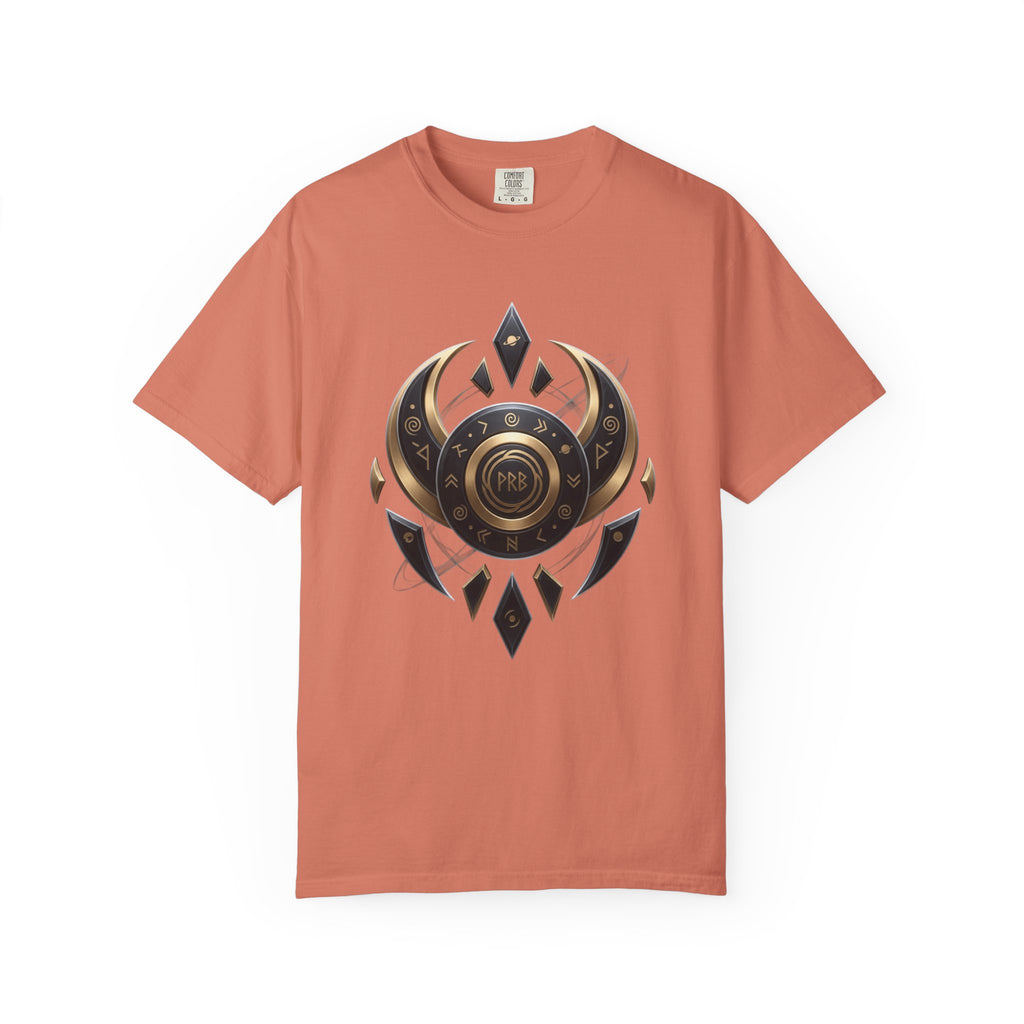 Power Runs Black Mystic Compass Disc T-Shirt — Geometric Gold & Black Emblem Tee by Printify