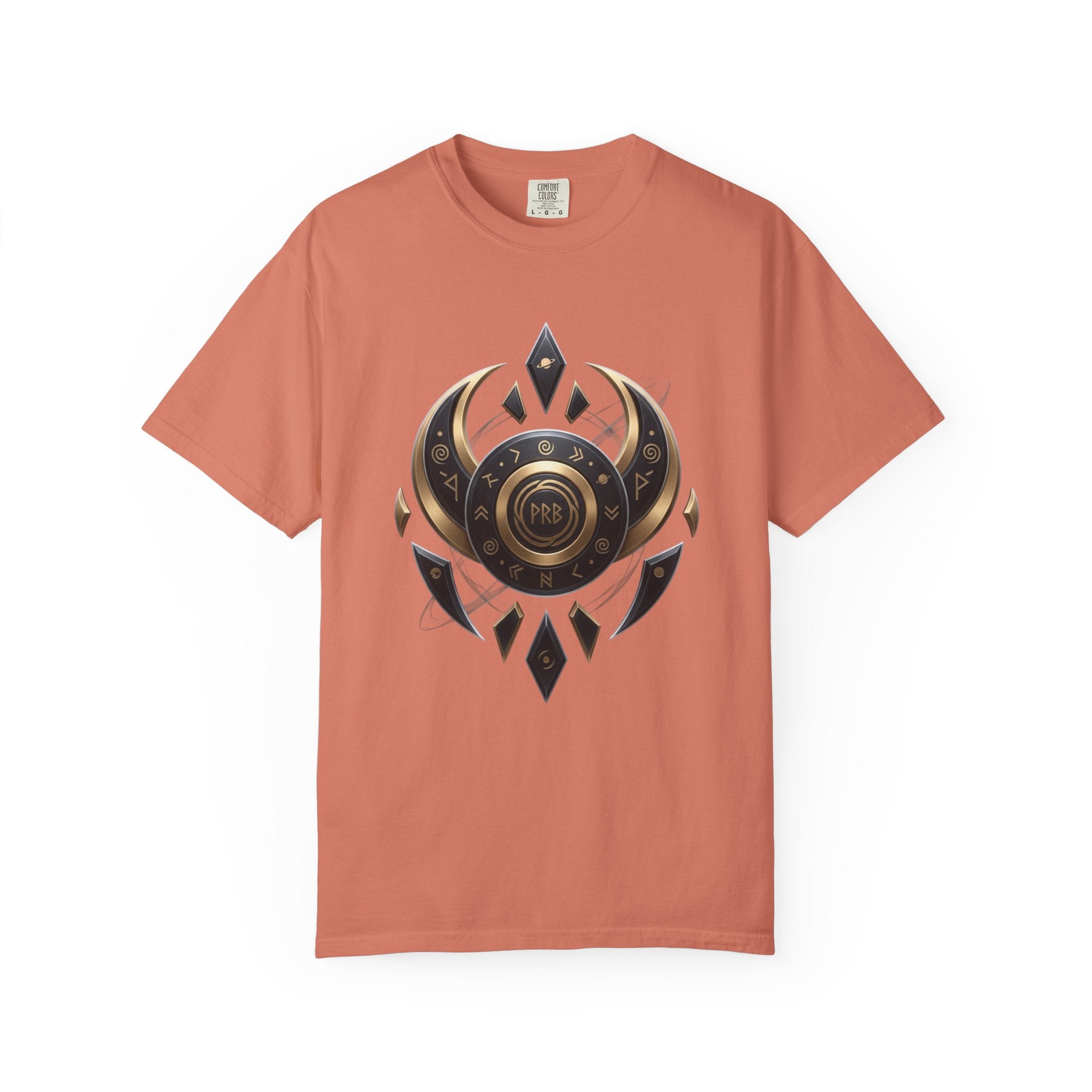 Power Runs Black Mystic Compass Disc T-Shirt — Geometric Gold & Black Emblem Tee by Printify