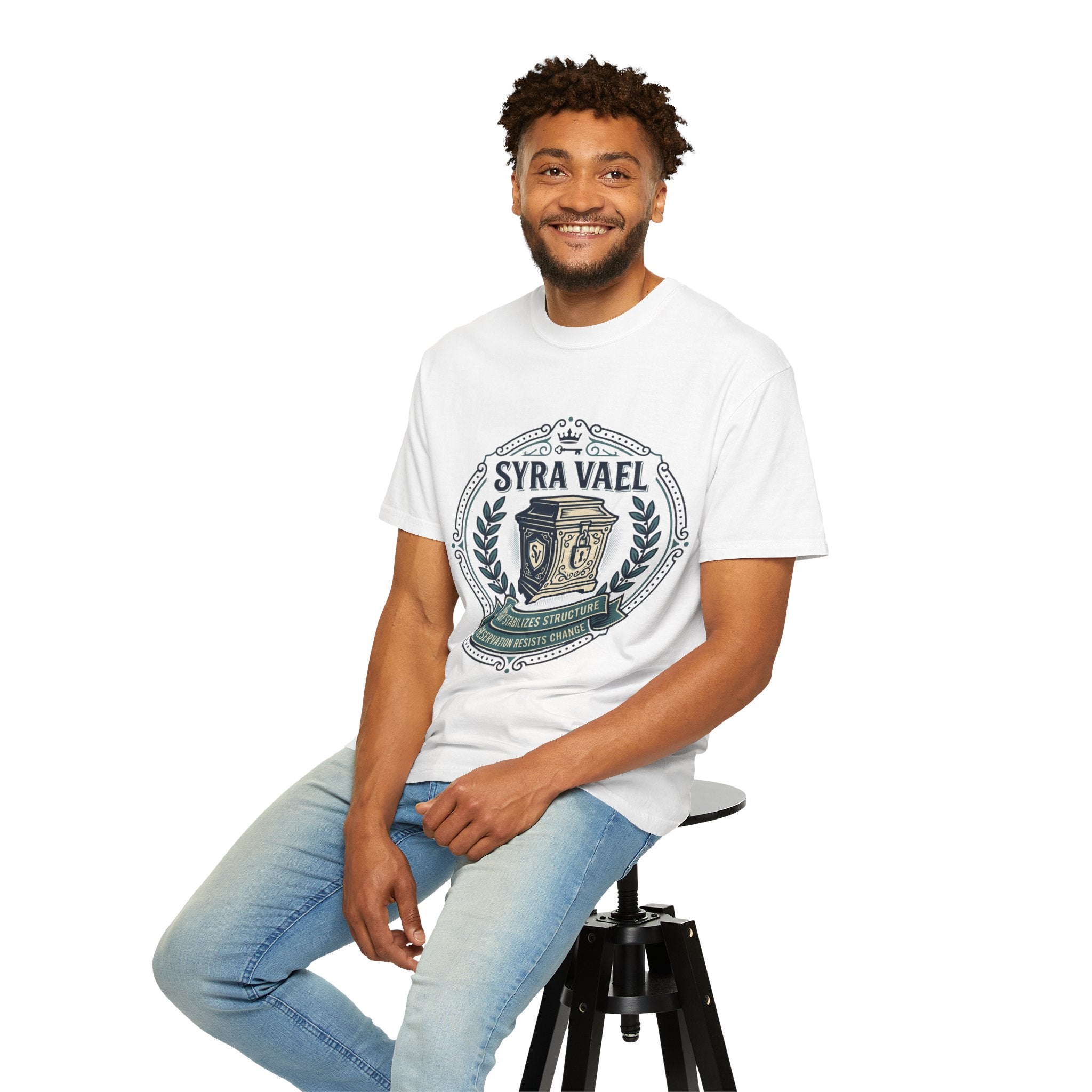 Power Runs Black PRB — Syra Vael Vintage Crest Tee by Printify