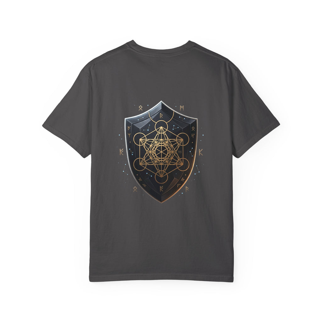 Power Runs Black Mystic Compass Disc T-Shirt — Geometric Gold & Black Emblem Tee by Printify