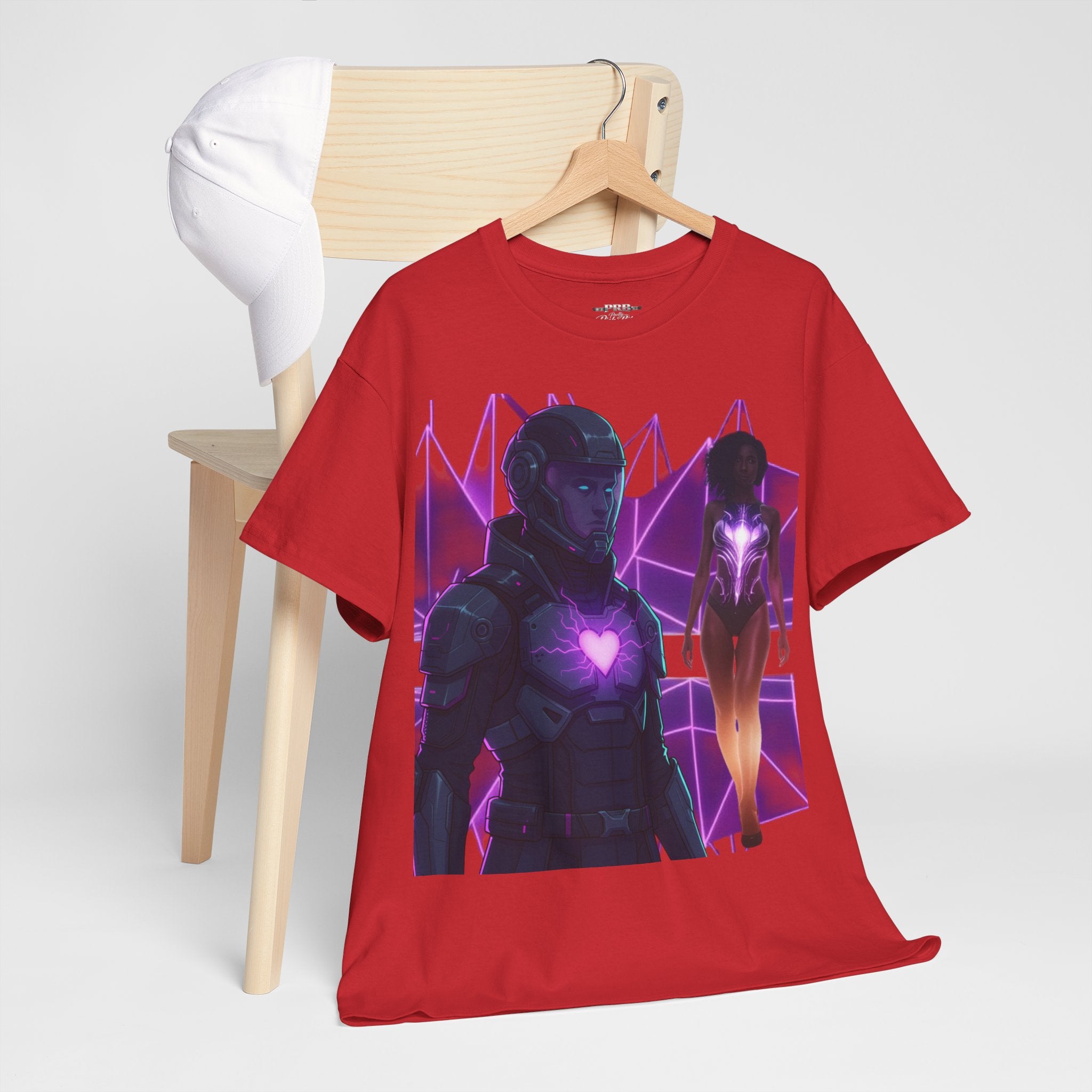Power Run Black PRB Pretty Rich Bitch The Collection Purple Heart Cyberpunk Knight T-Shirt | Futuristic Armor Sci‑Fi Tee by Printify
