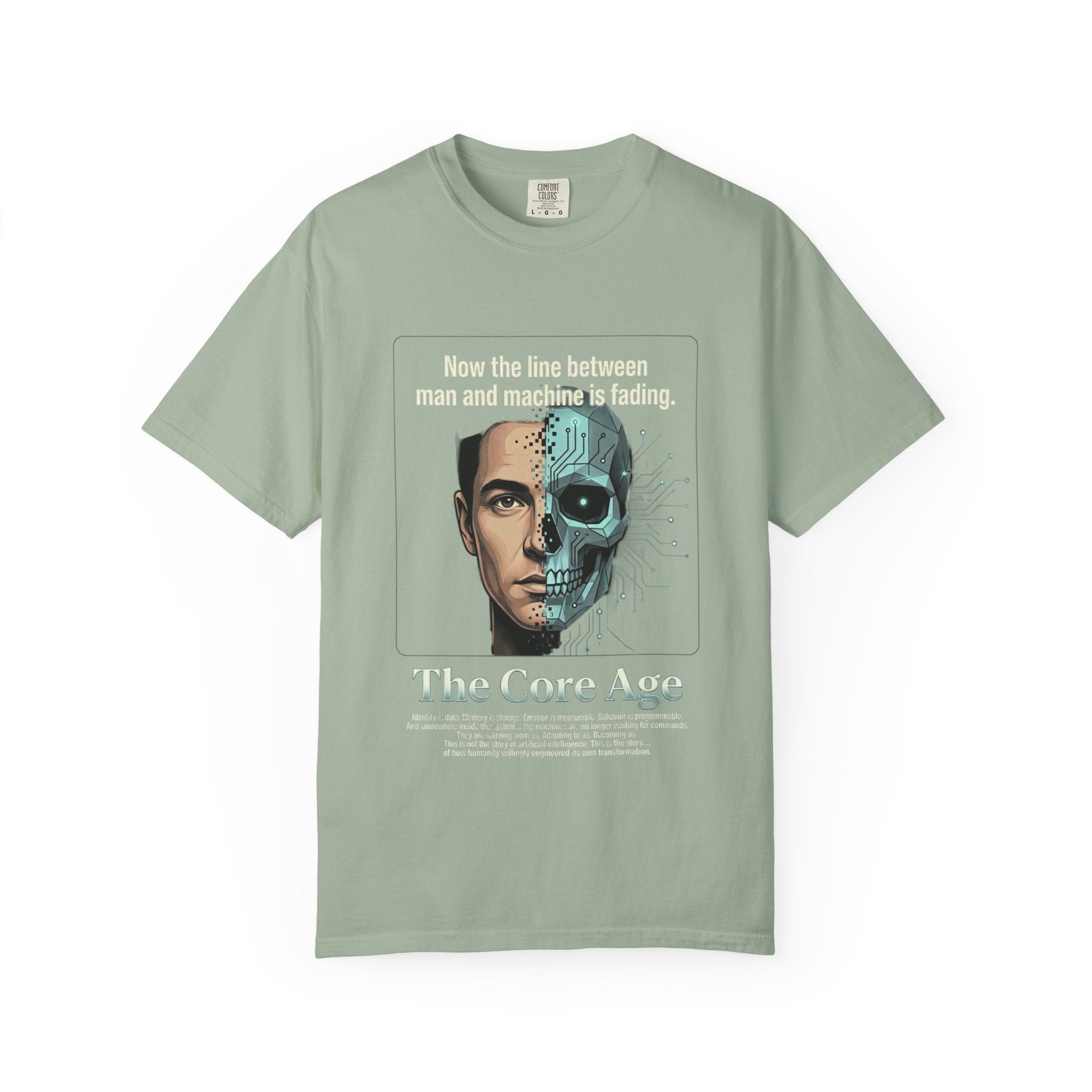 Power Runs Black AI Fusion Graphic T-Shirt — "The Core Age" Split Face Design by Power Runs Black