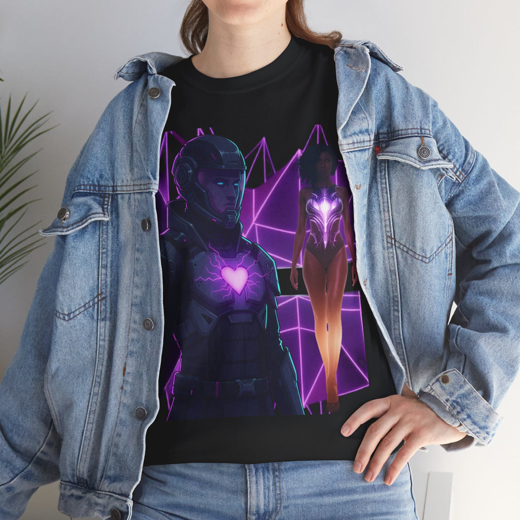 Power Run Black PRB Pretty Rich Bitch The Collection Purple Heart Cyberpunk Knight T-Shirt | Futuristic Armor Sci‑Fi Tee by Printify
