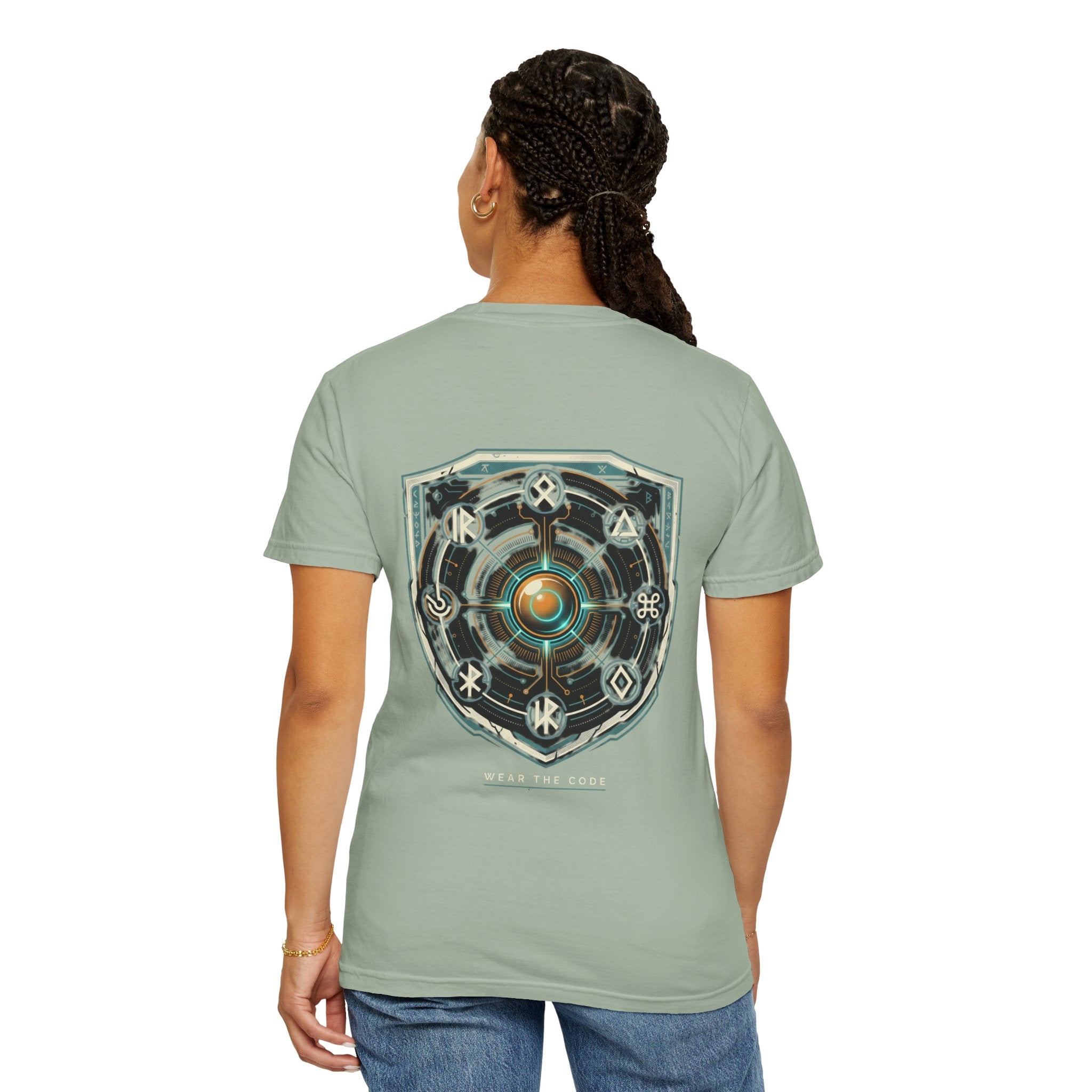 Power Runs Black PRB "Wear The Code" Mystic Shield T-Shirt — Geometric Sigil Graphic Tee by Printify