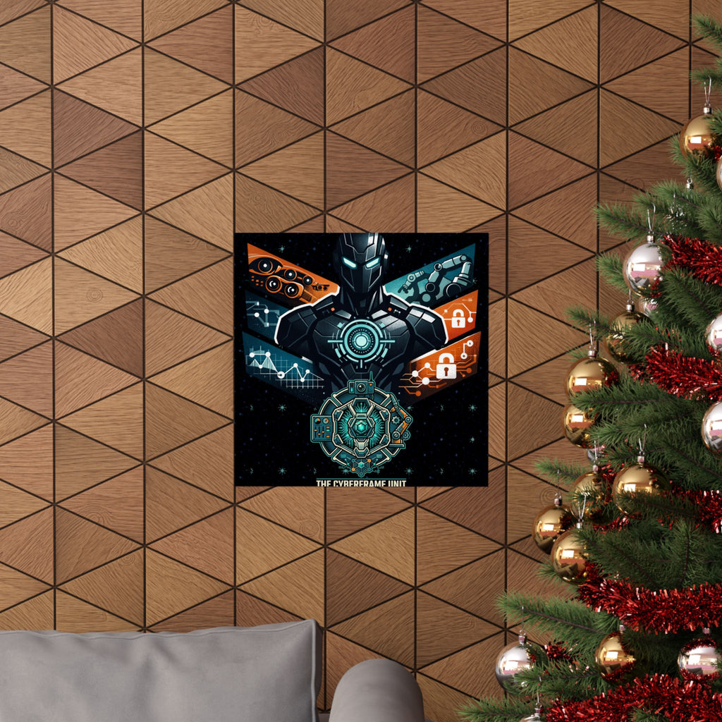 Power Runs Black Cyberframe Unit Sci‑Fi Poster — Matte Vertical by Power Runs Black