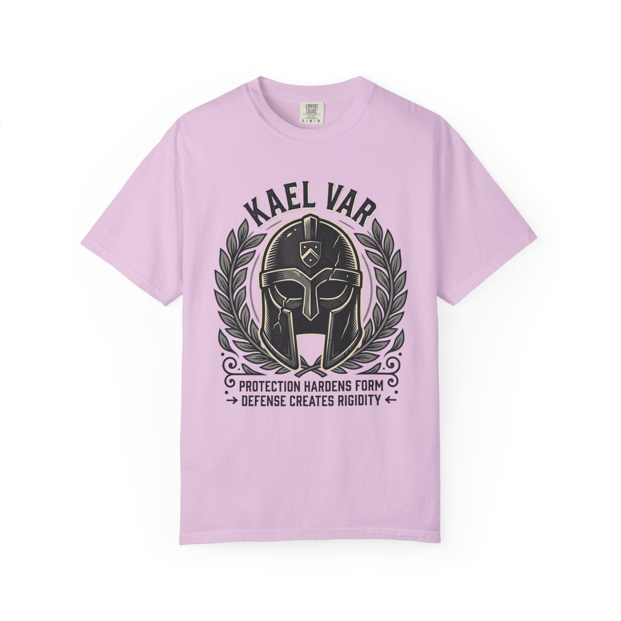 Power Runs Black PRB Kael Var Helmet Graphic T-Shirt — "Protection Hardens Form" Warrior Tee by Printify