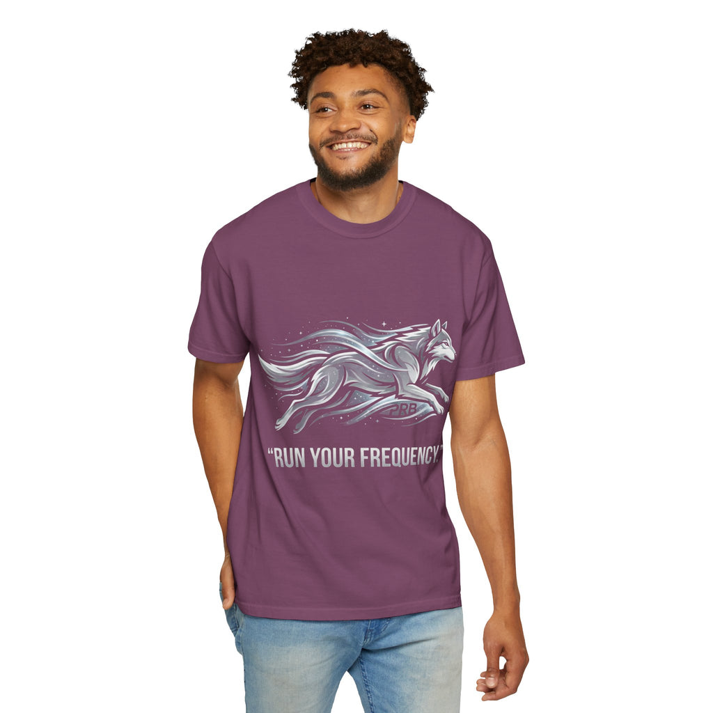 Wolf Graphic T-Shirt — 'Run Your Frequency' Motivational Tee by Printify