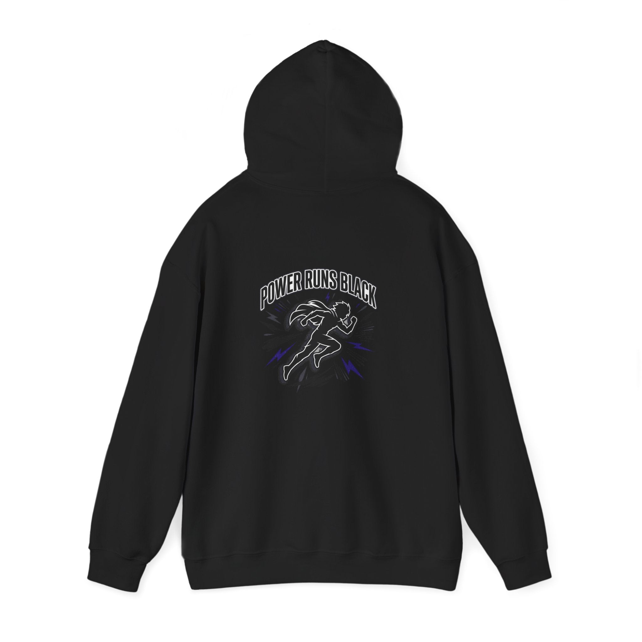 Power Runs Black Hoodie — Bold Graphic Athletic Streetwear by Printify