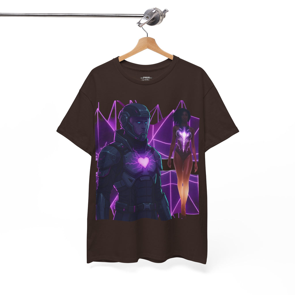Power Run Black PRB Pretty Rich Bitch The Collection Purple Heart Cyberpunk Knight T-Shirt | Futuristic Armor Sci‑Fi Tee by Printify