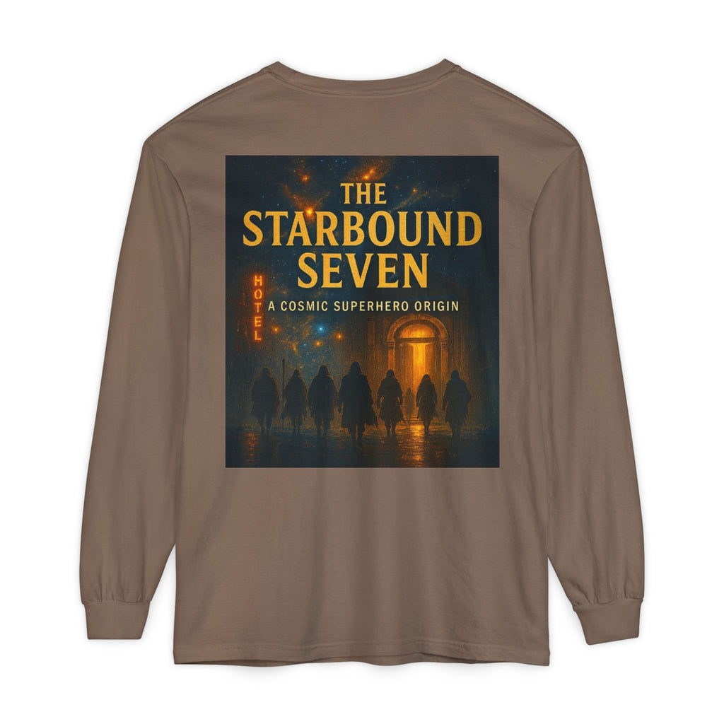 PRB The Starbound Seven graphic long sleeve shirt | cosmic superhero poster by Power Runs Black
