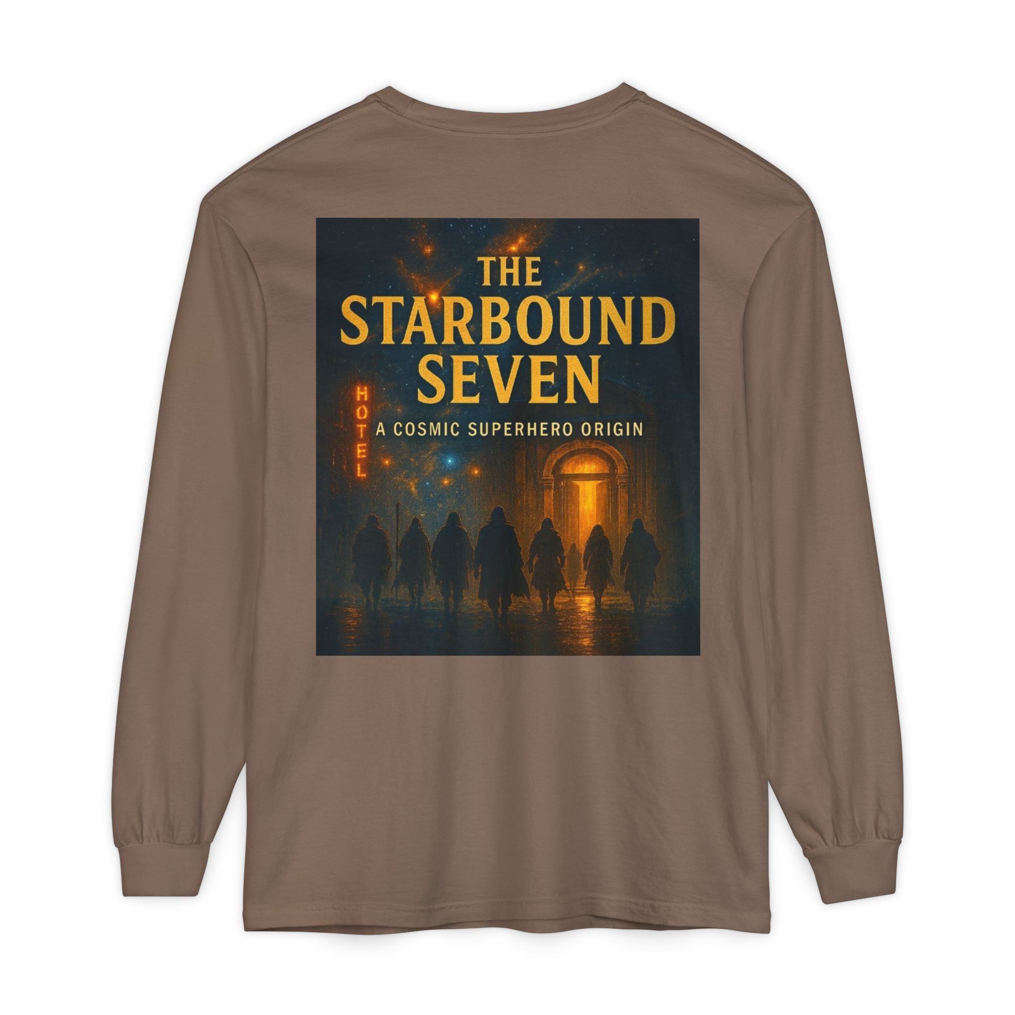 PRB The Starbound Seven graphic long sleeve shirt | cosmic superhero poster by Power Runs Black