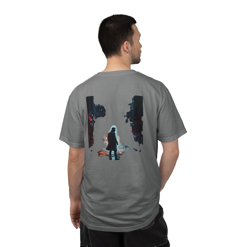 Syndication Loop Cyberpunk Portrait Tee — Tech-Noir Graphic T-Shirt | Power Runs Black by Printify
