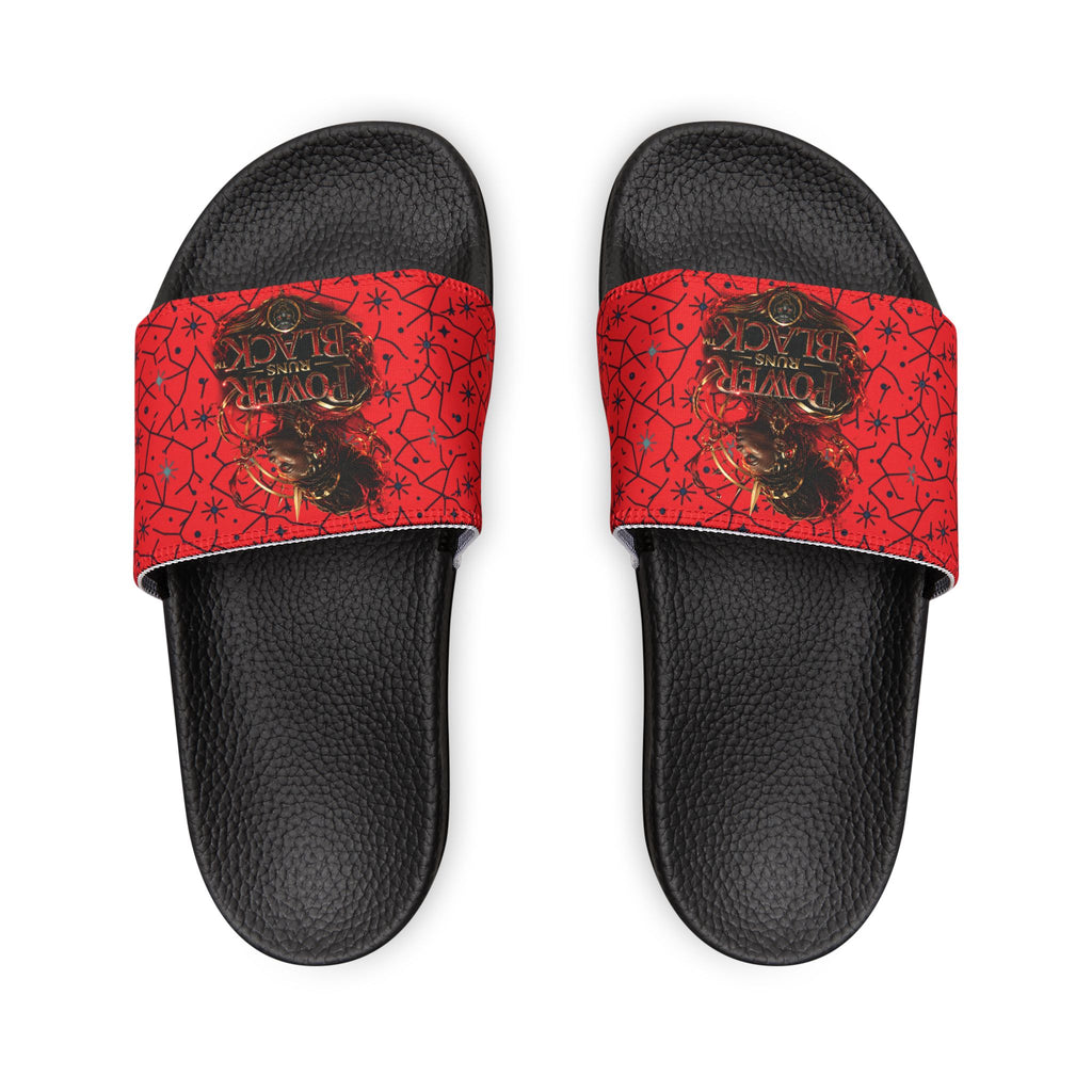 Power Runs Black Removable-Strap Sandals - Red Floral Pattern Slide Sandals for Women by Power Runs Black