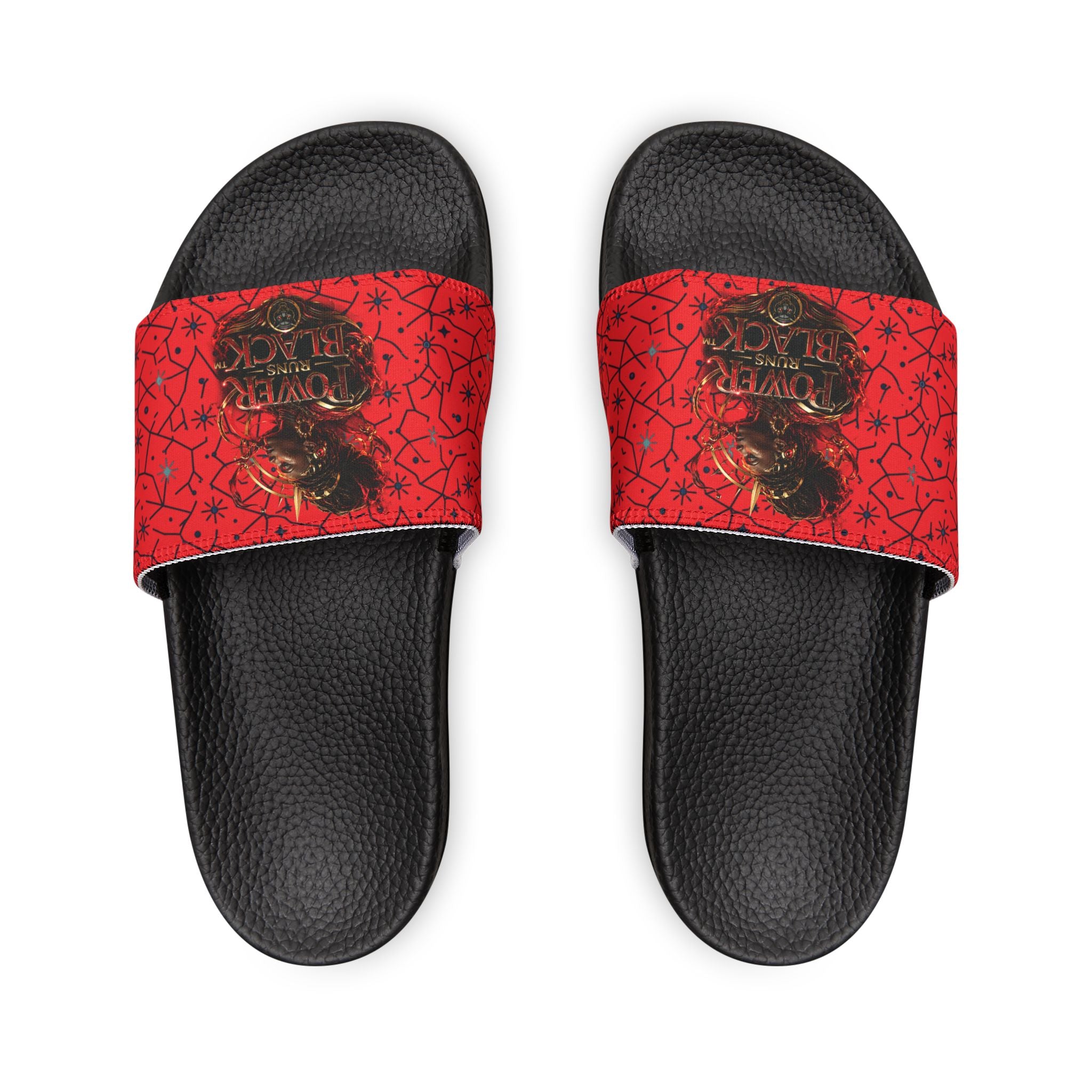 Power Runs Black Removable-Strap Sandals - Red Floral Pattern Slide Sandals for Women by Power Runs Black