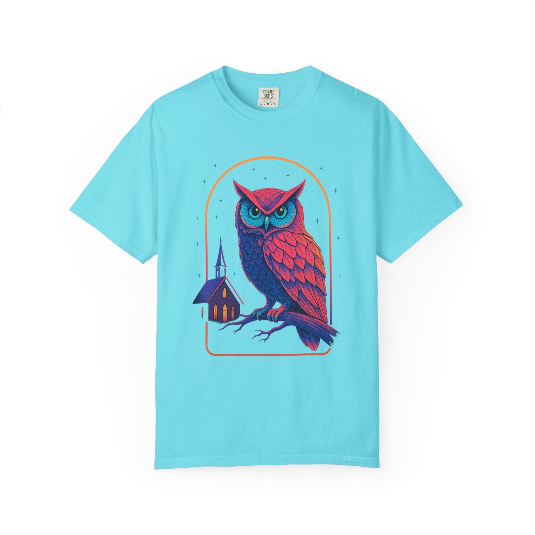 PRB Neon Owl Illustration T-Shirt | Night Church Graphic Tee by Power Runs Black