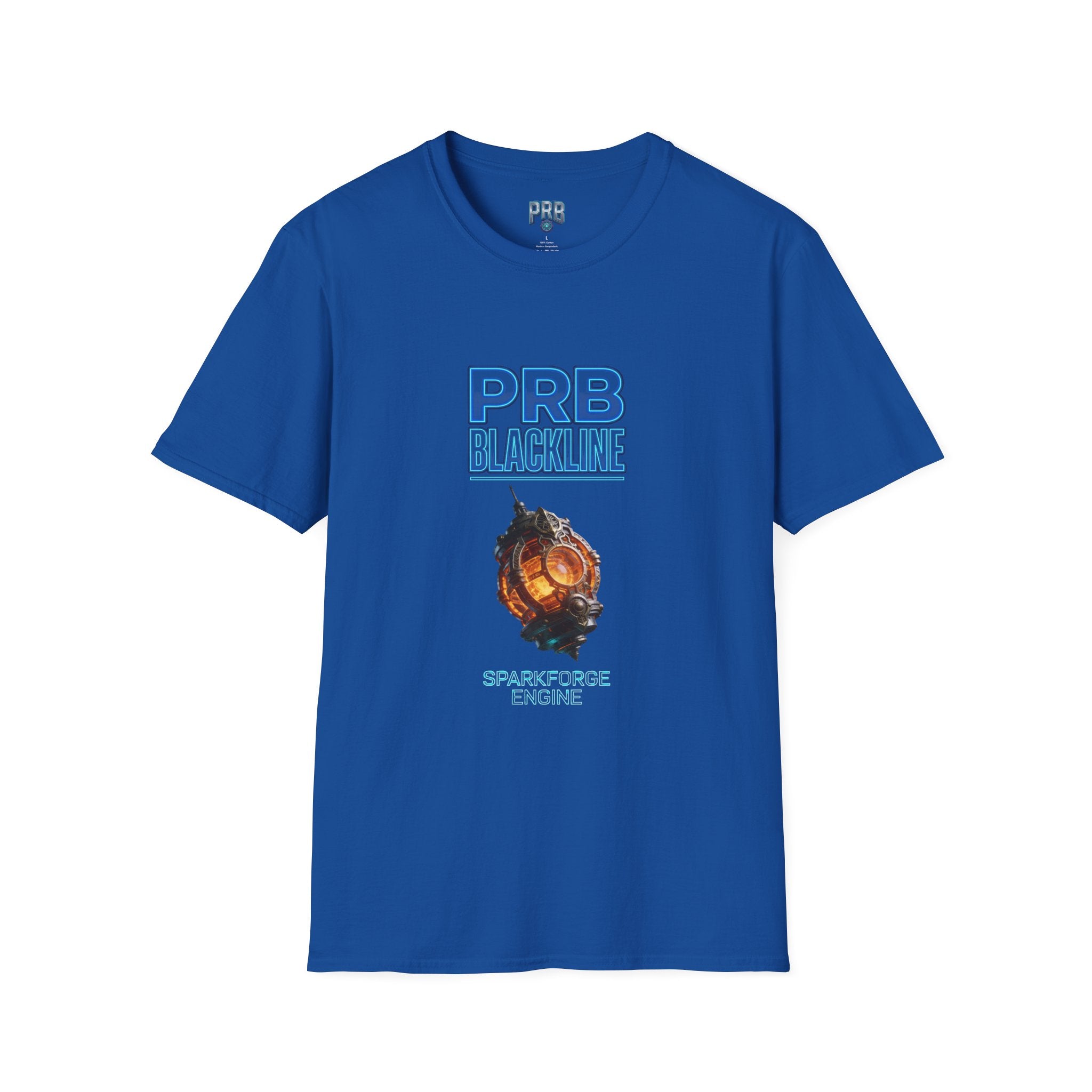 PRB Blackline Sparkforge Engine T‑Shirt — Sci‑Fi Mechanical Graphic Tee by Power Runs Black