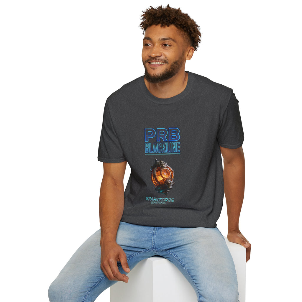 PRB Blackline Sparkforge Engine T‑Shirt — Sci‑Fi Mechanical Graphic Tee by Power Runs Black