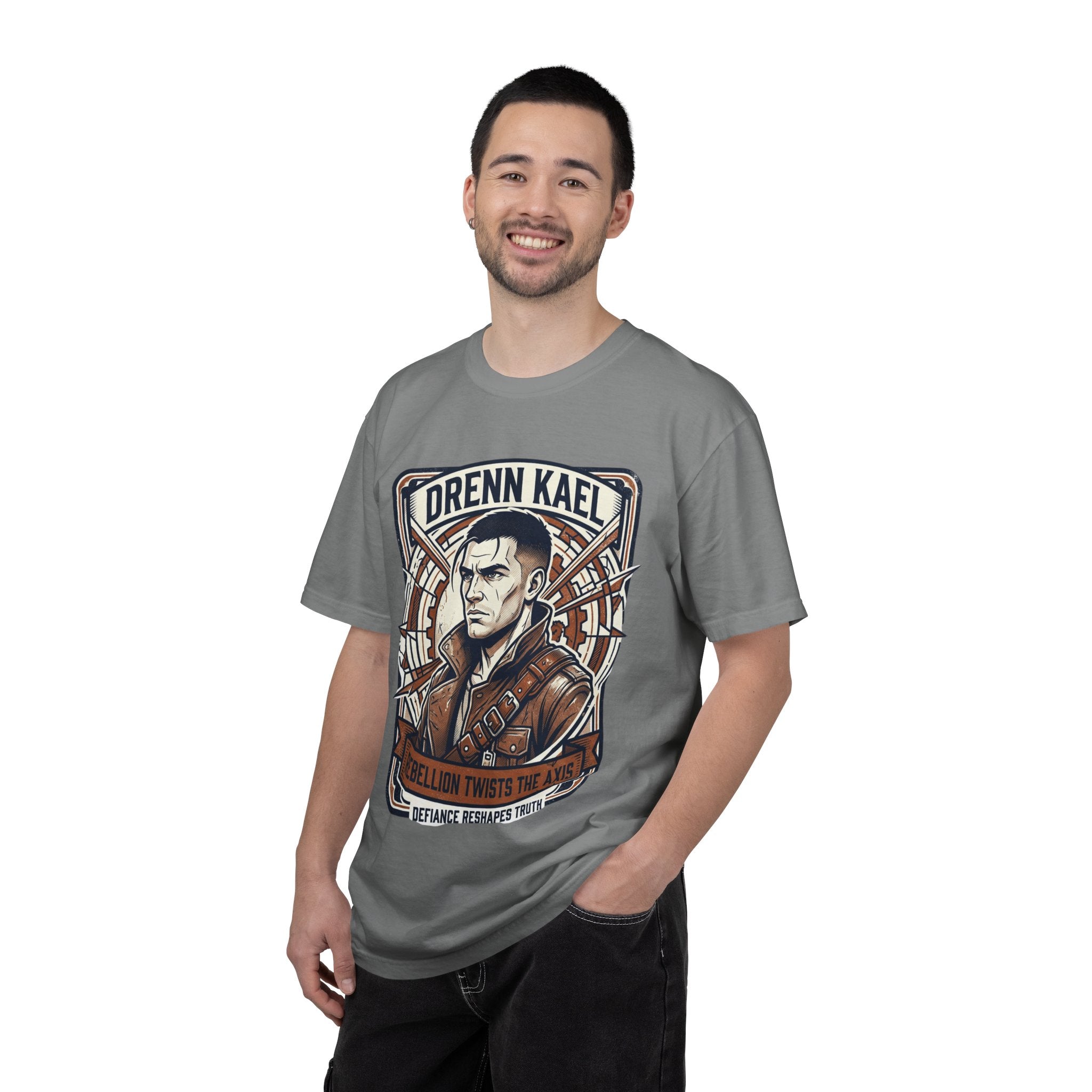 Power Runs Black PRB Drenn Kael Portrait T-Shirt — "Rebellion Twists the Axis" Graphic Tee by Printify