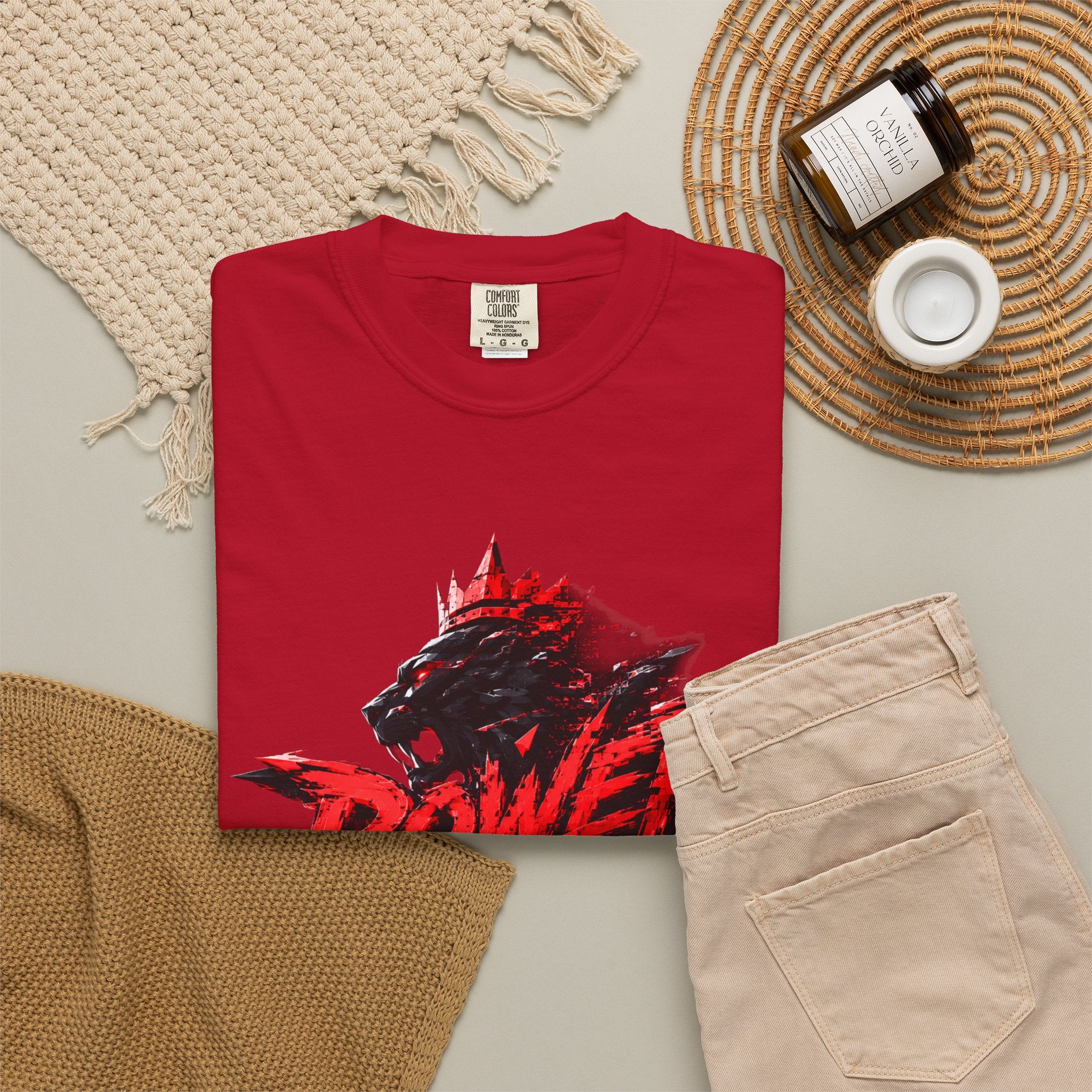 Power Runs Black T-shirt | Wolf Silhouette, Red Black Graphic Tee by Power Runs Black