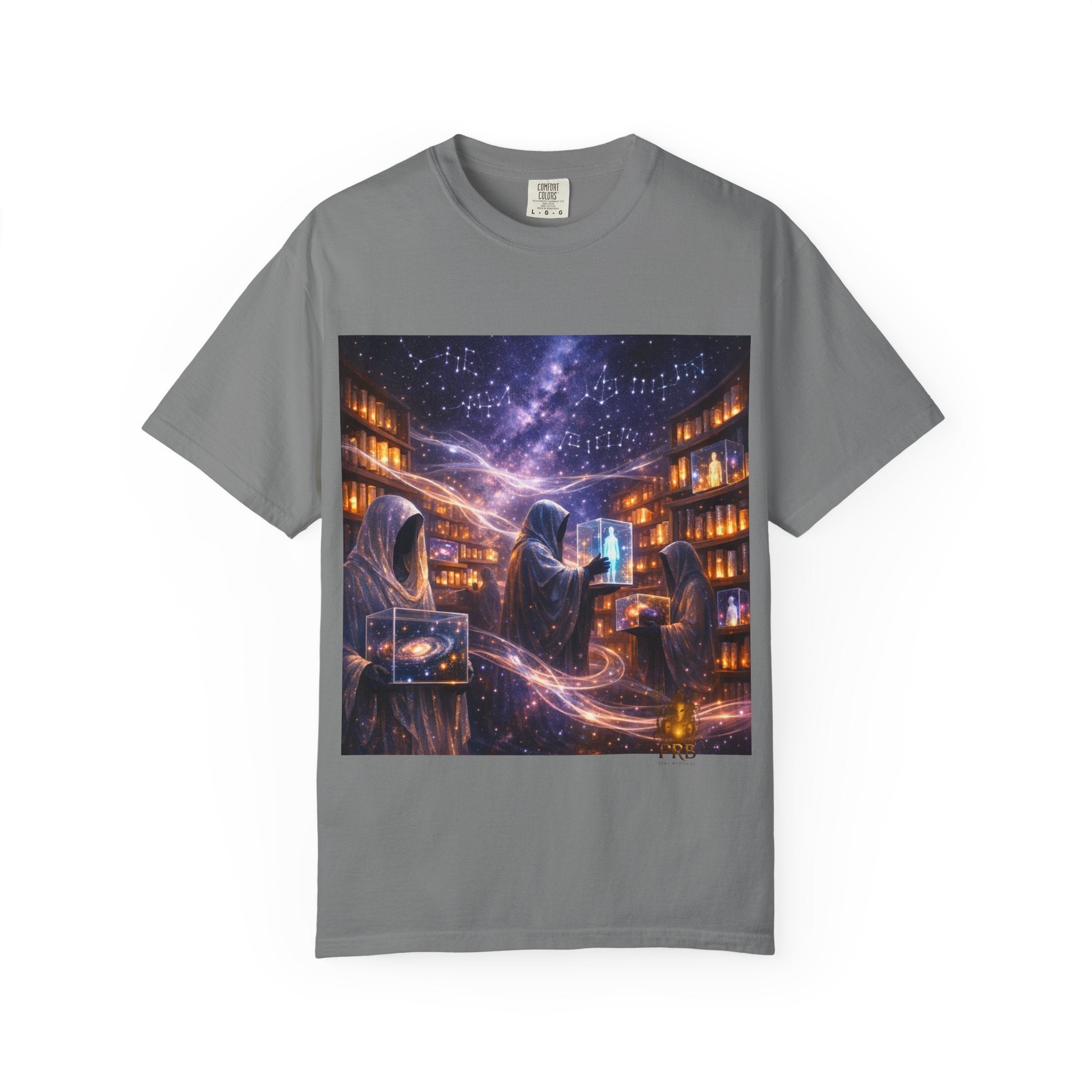 PRB Mystic Library Wizards T-Shirt — Cosmic Sorcerer Art Tee by Power Runs Black