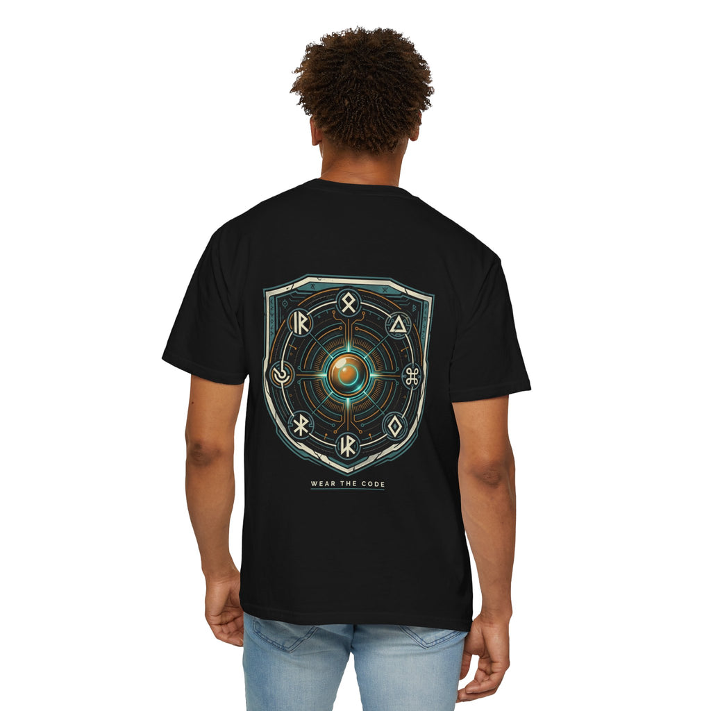 Power Runs Black PRB "Wear The Code" Mystic Shield T-Shirt — Geometric Sigil Graphic Tee by Printify