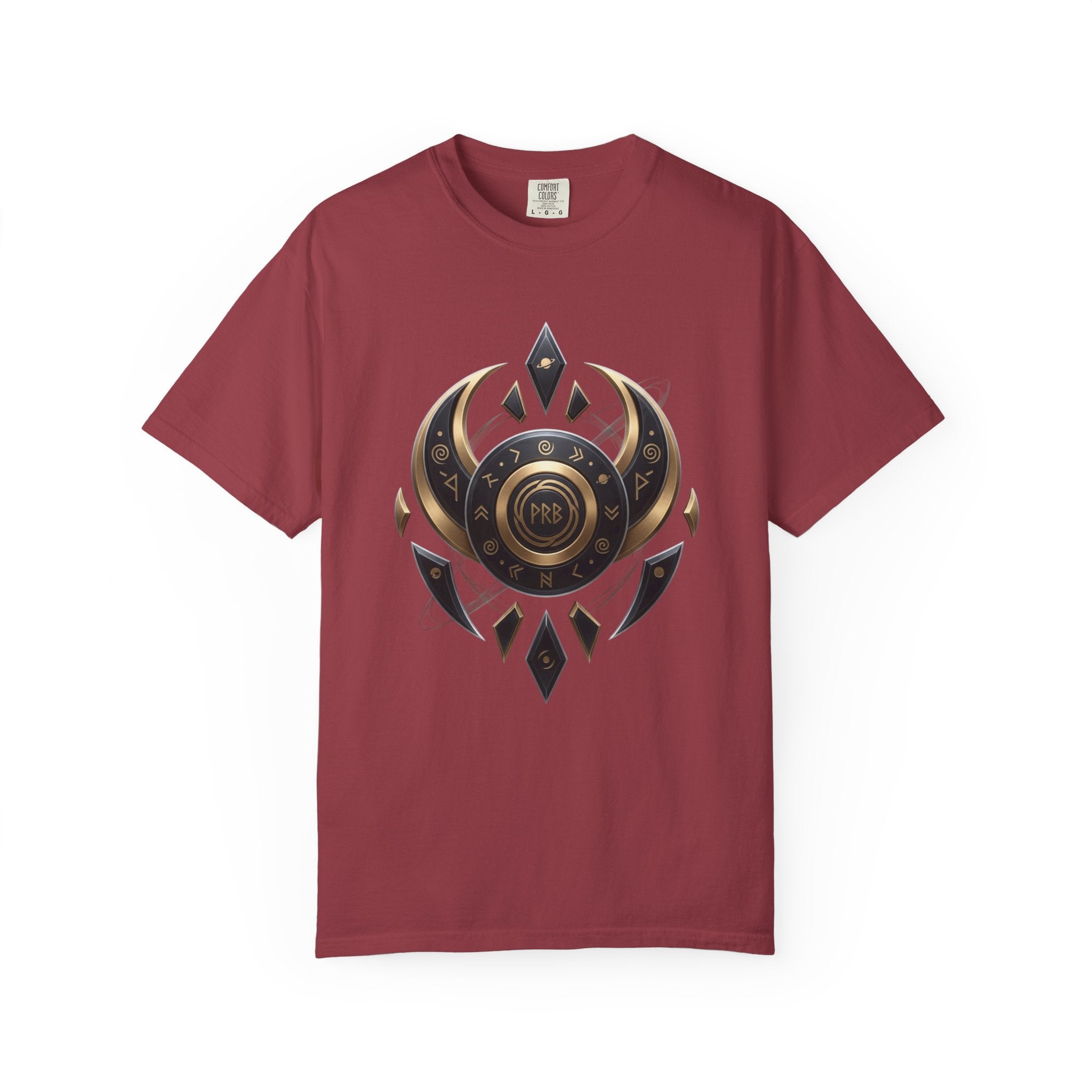 Power Runs Black Mystic Compass Disc T-Shirt — Geometric Gold & Black Emblem Tee by Printify