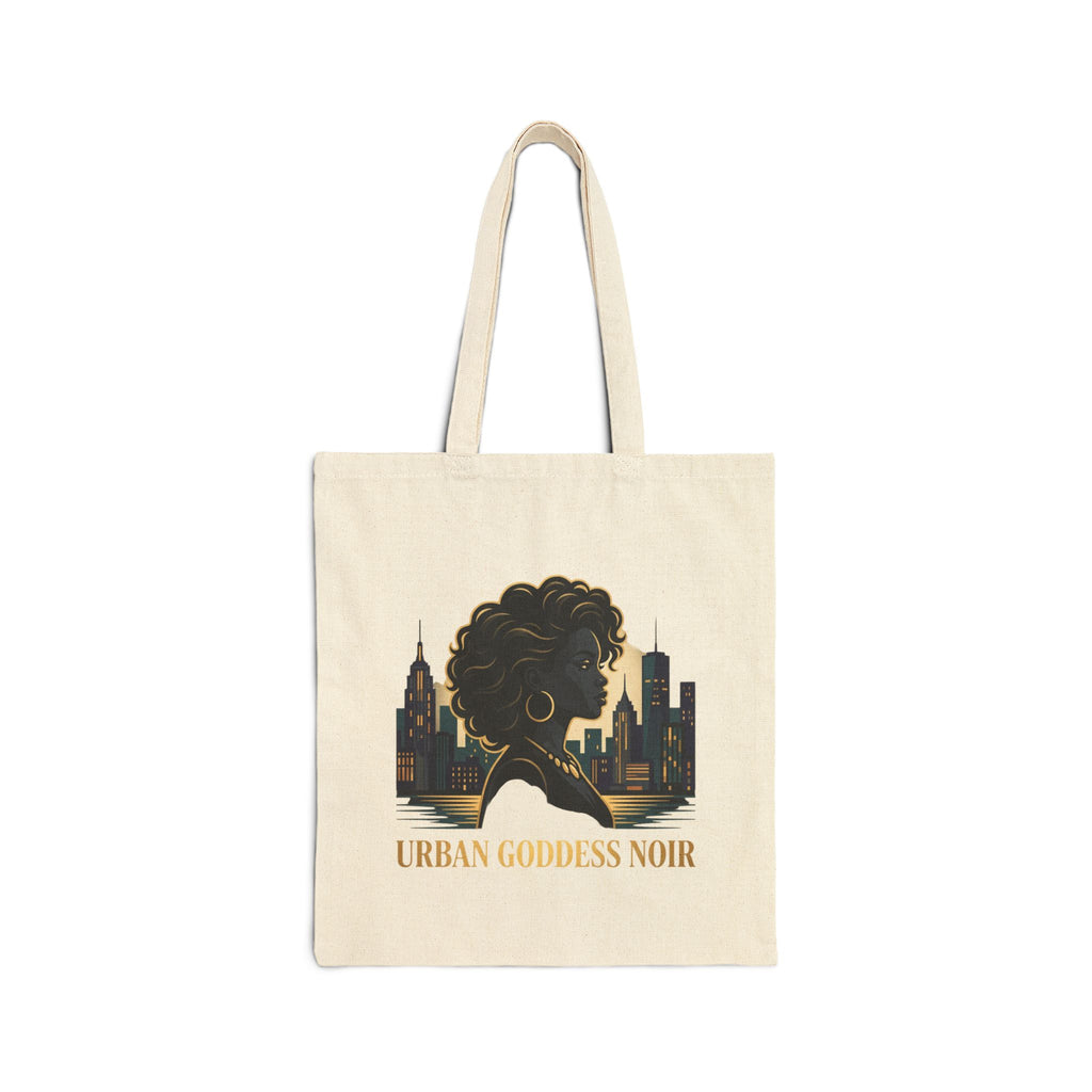 Power Runs Black PRB Urban Goddess Noir Cotton Tote Bag – City Skyline Afrocentric Eco Shopper by Power Runs Black