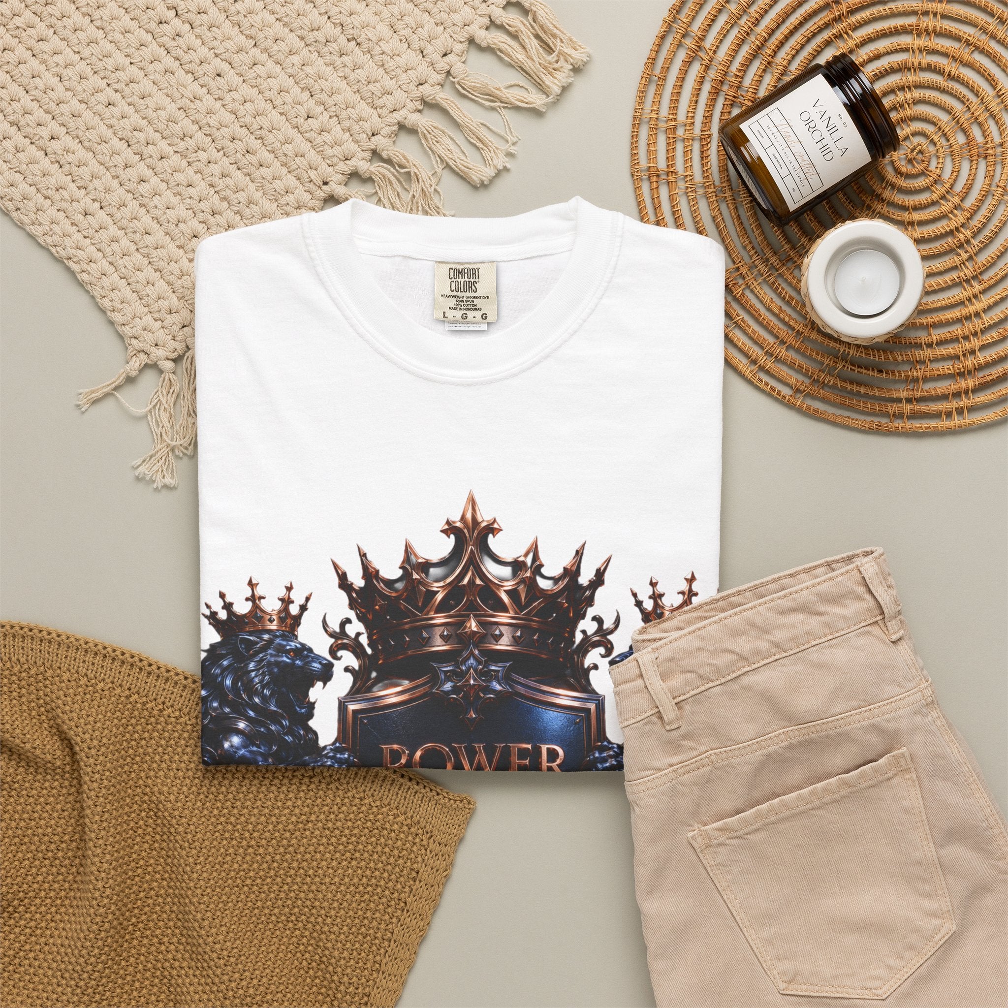 Power Runs Black Crest T-shirt | Heraldic Lion Shield Tee by Power Runs Black
